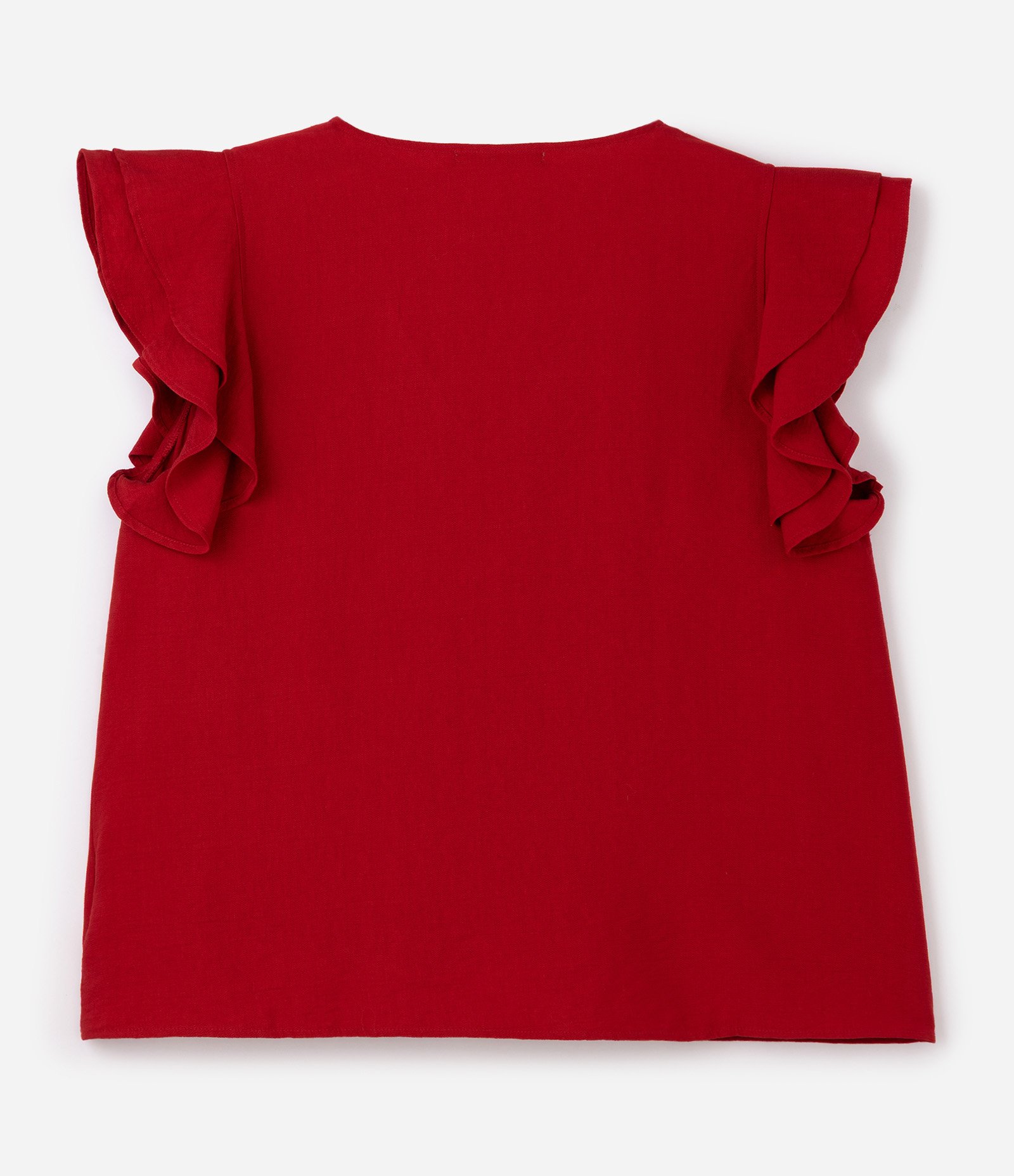 Blusa em Viscose com Babado Godê e Gola V Curve & Plus Size Vermelho 2