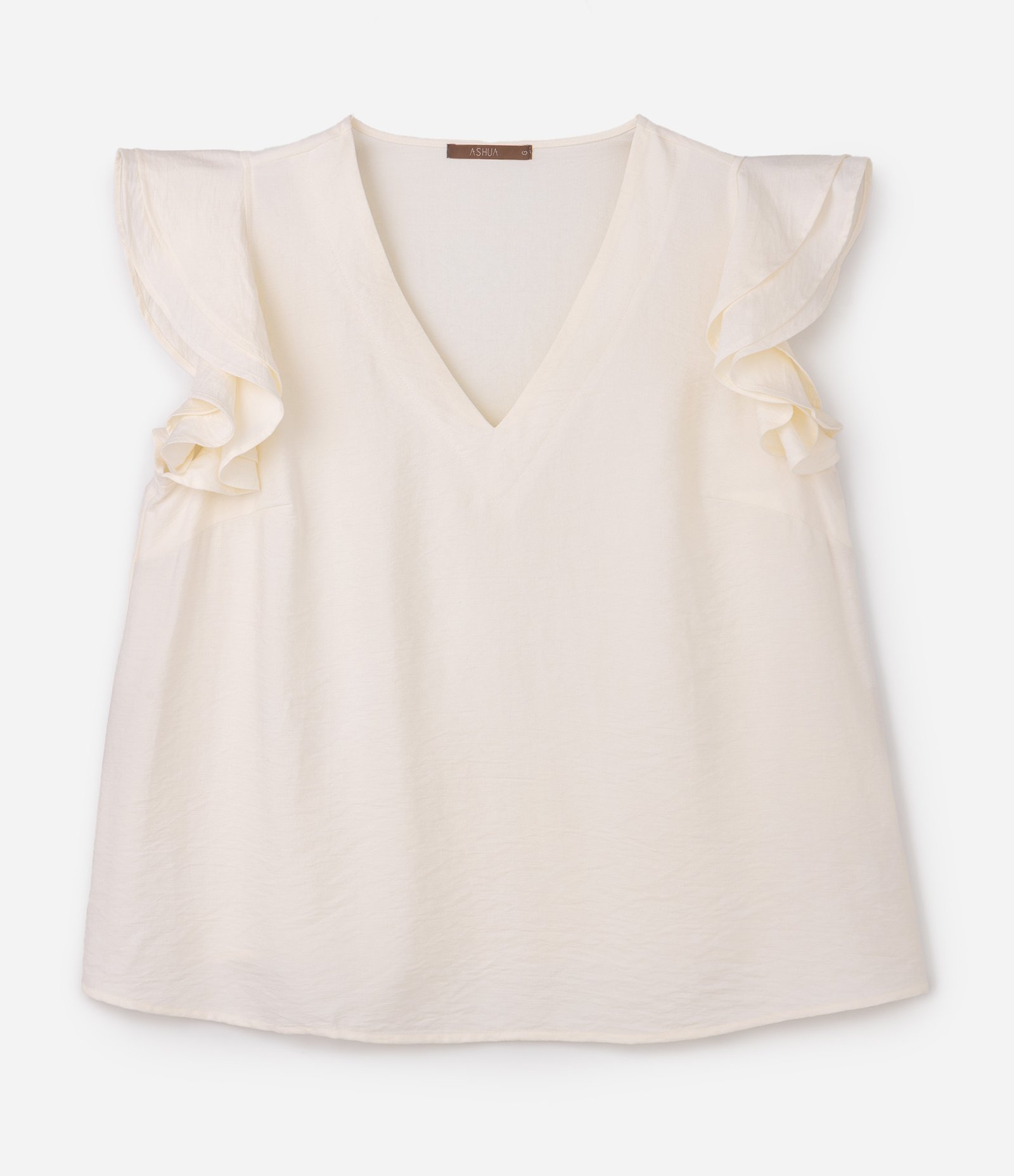 Blusa em Viscose com Babado Godê e Gola V Curve & Plus Size Branco 4