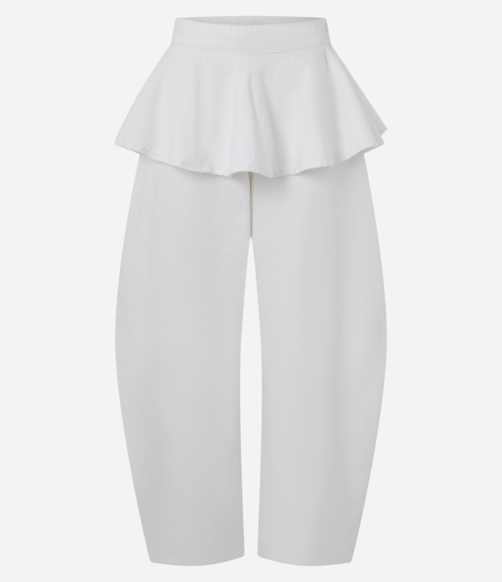 Calça Barrel em Jeans com Cintura Alta e Peplum Branco 5