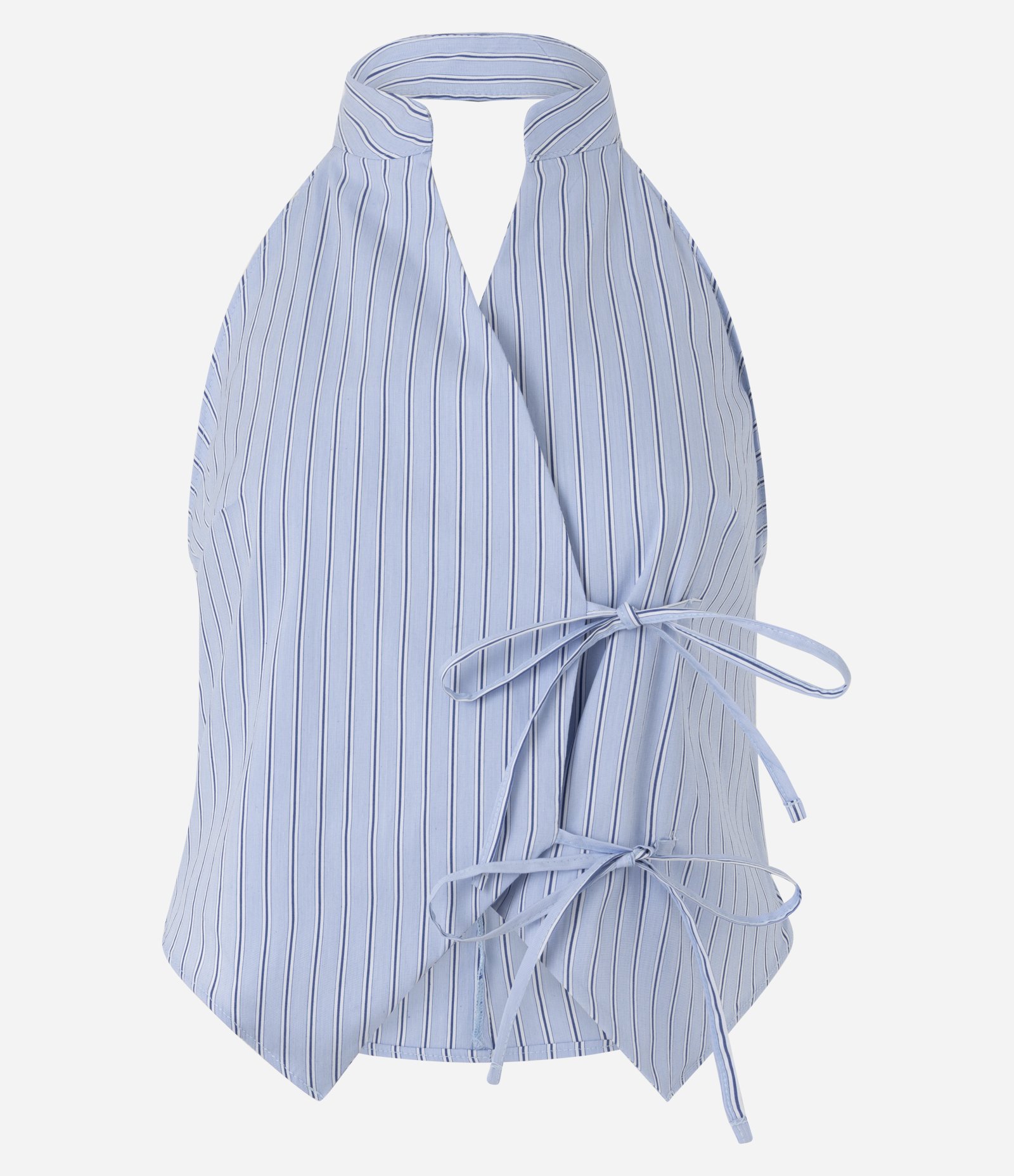 Blusa Frente Única em Algodão com Fechos em Nó Duplo Azul 5
