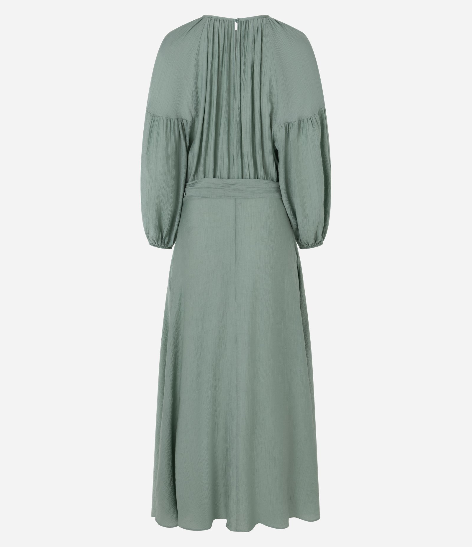 Vestido Midi com Amarração na Cintura e Mangas Longas Verde 7