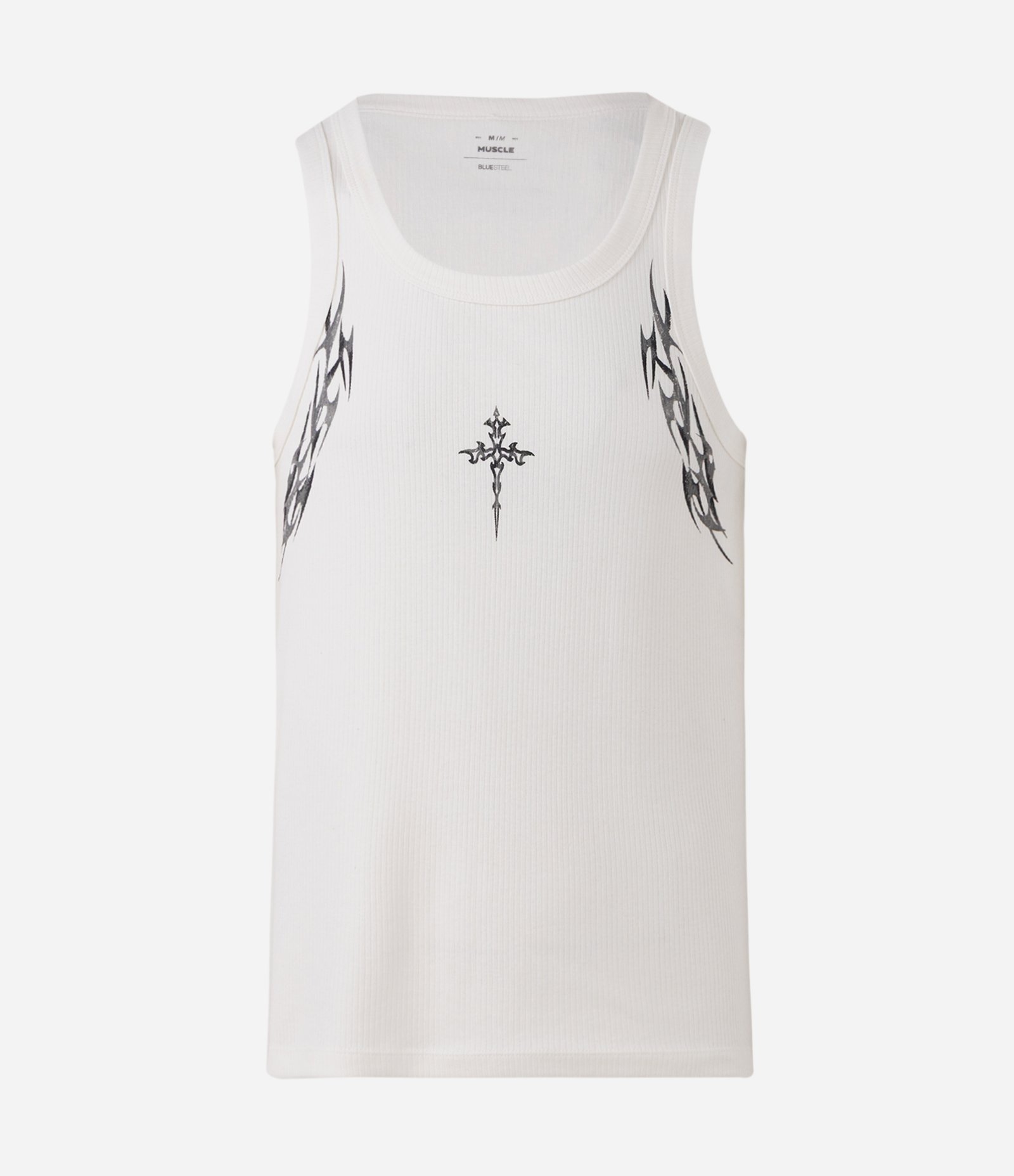 Regata Muscle em Ribana de Algodão com Estampa Tribal Branco 4