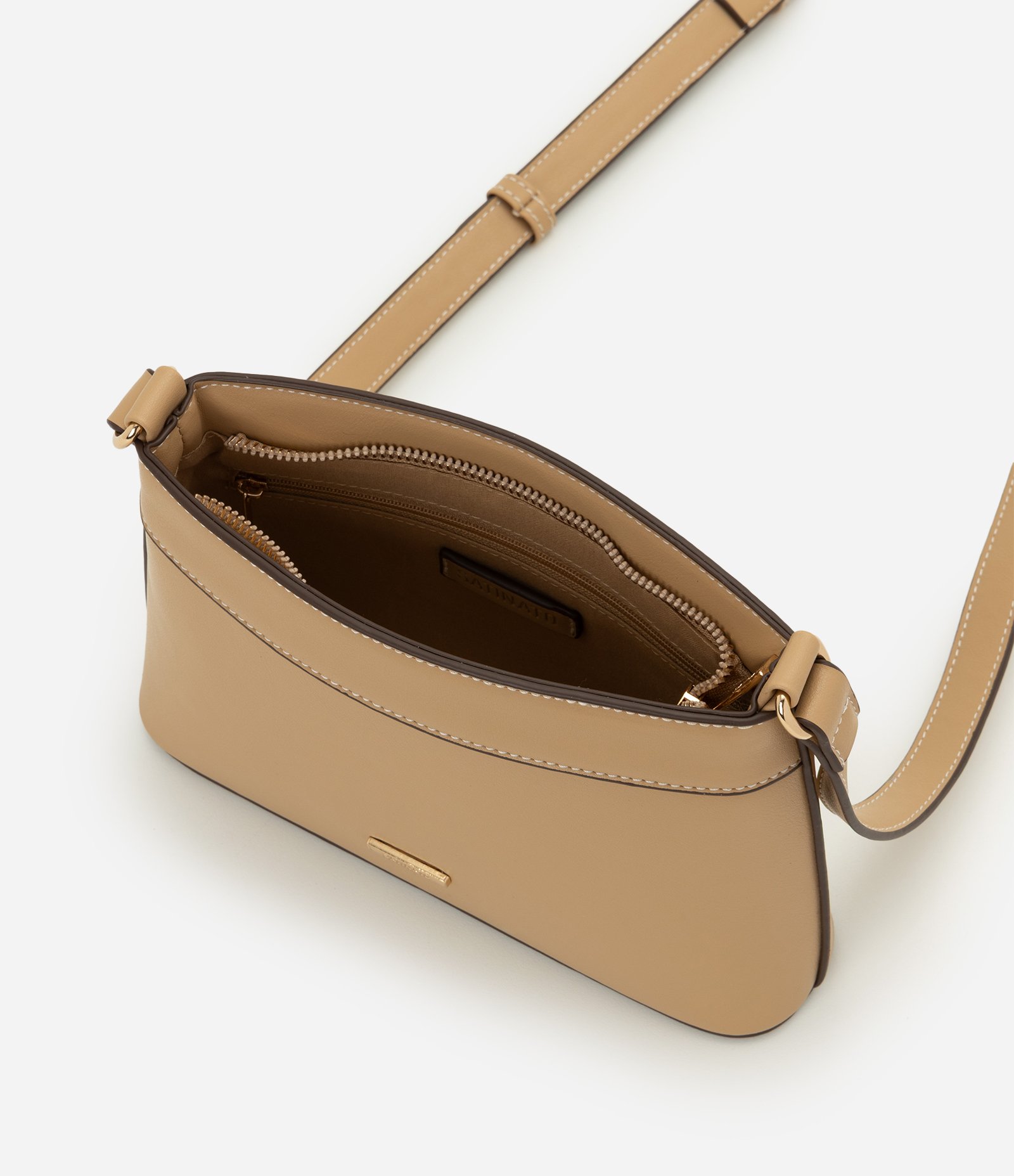 Bolsa Transversal Pequena com Fechamento por Zíper Bege 4
