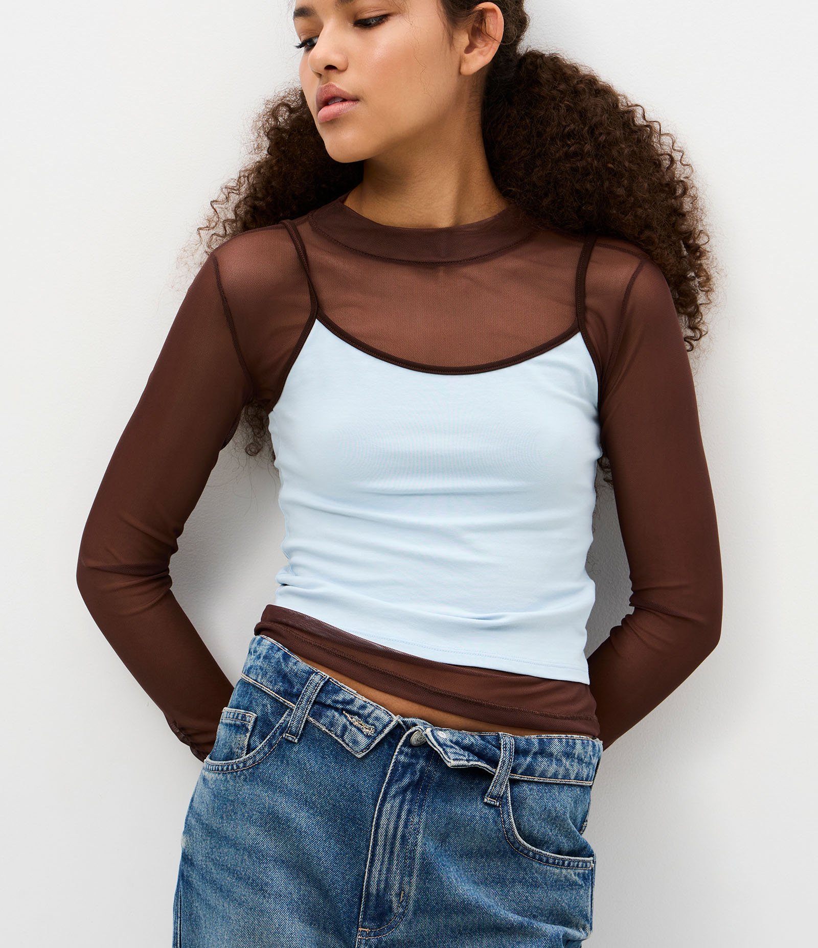 Blusa de Alcinha em Algodão com Detalhes Contrastantes Azul Claro 1