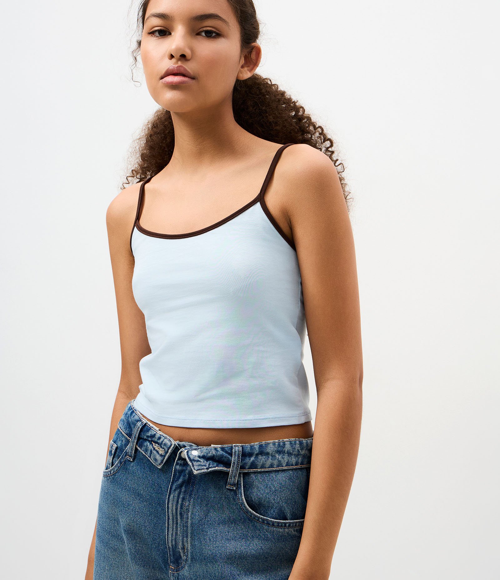 Blusa de Alcinha em Algodão com Detalhes Contrastantes Azul Claro 4