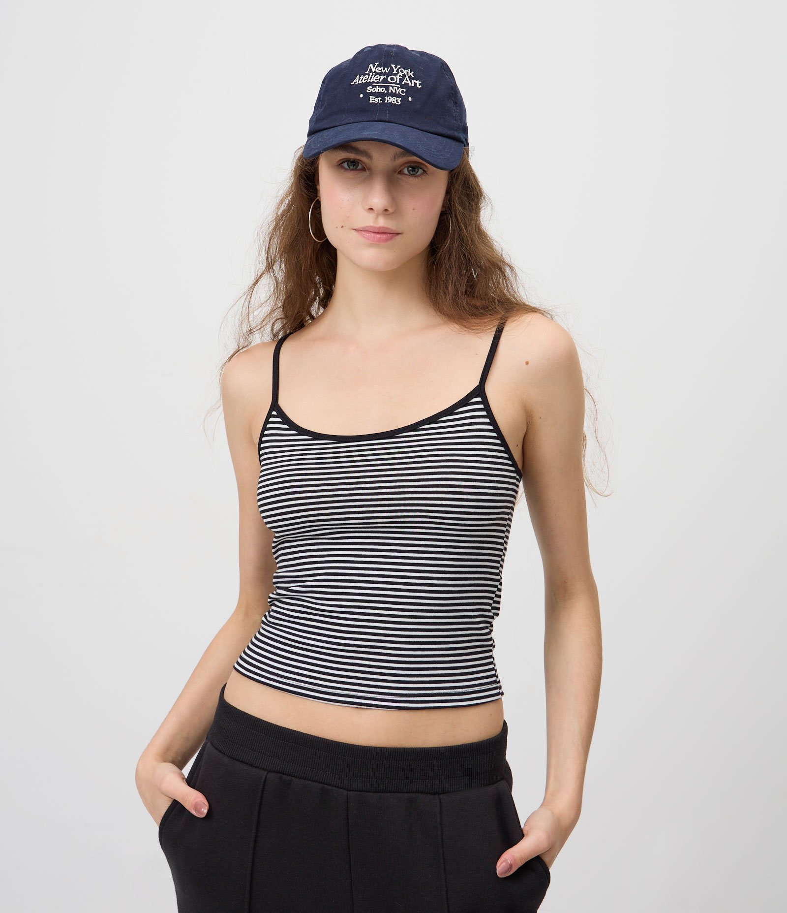 Blusa com Alça Fina e Listras Contrastantes Branco 1