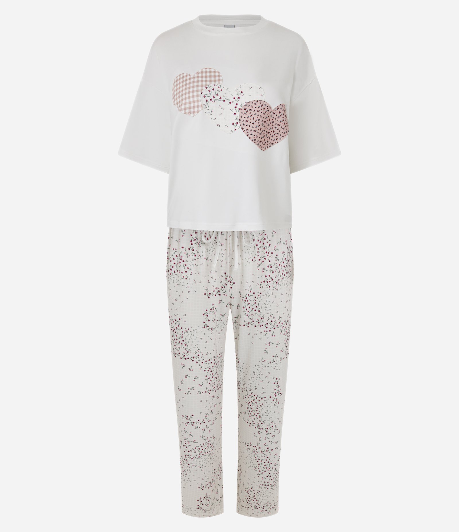 Pijama Longo em Peach Touch com Estampa de Corações Branco 5