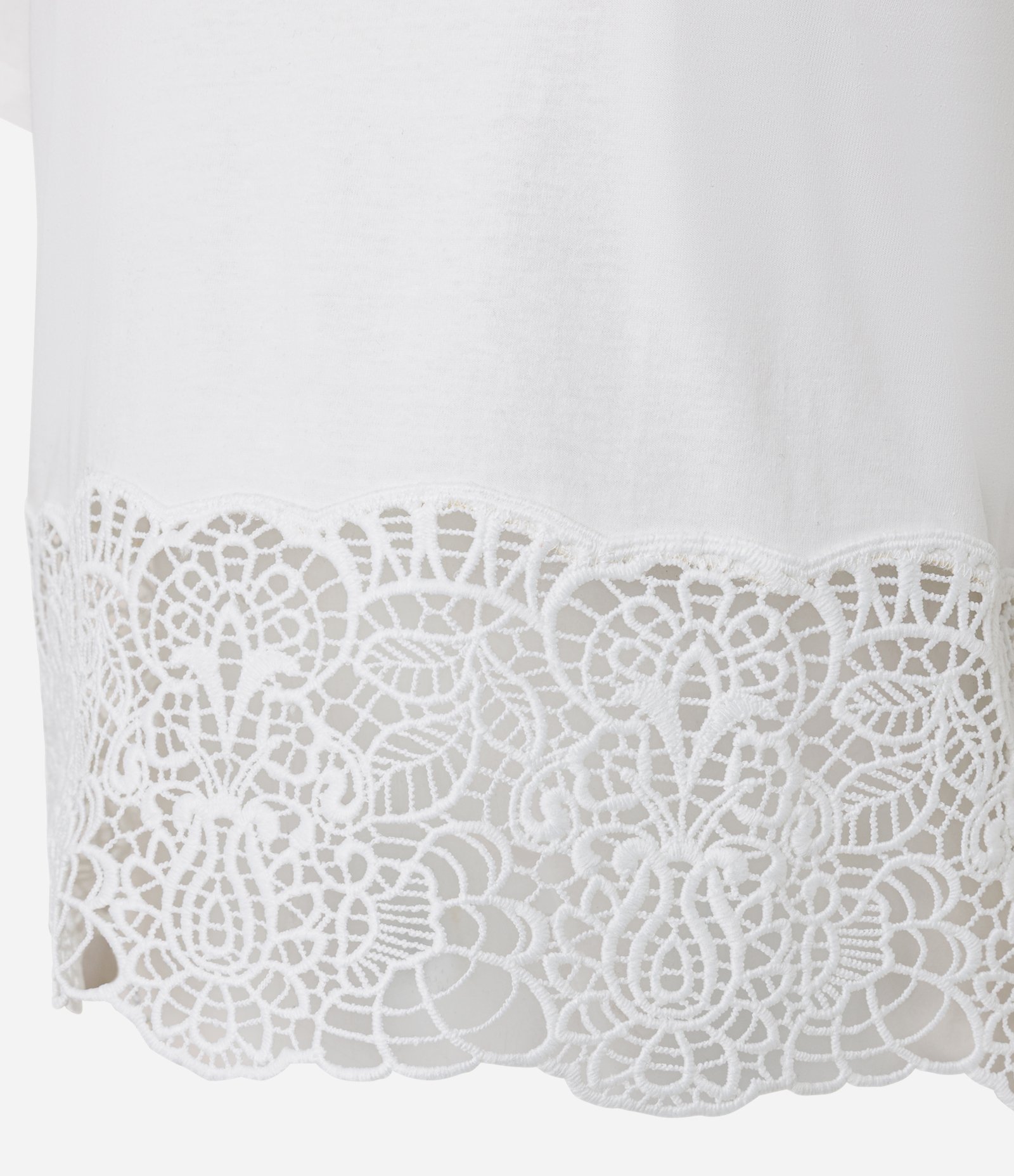 Camiseta em Algodão com Aplicação de Renda na Barra Branco 2
