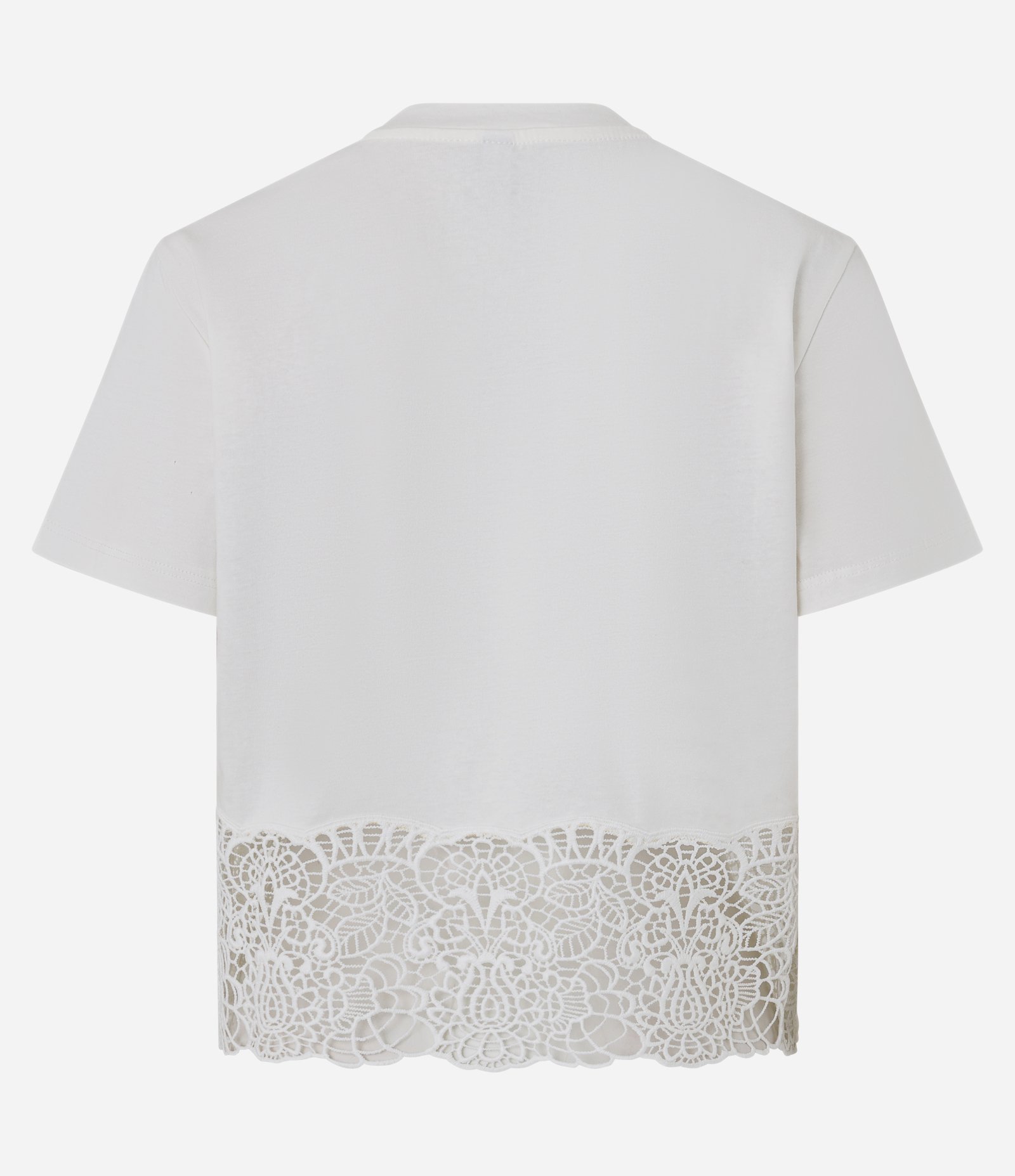 Camiseta em Algodão com Aplicação de Renda na Barra Branco 3