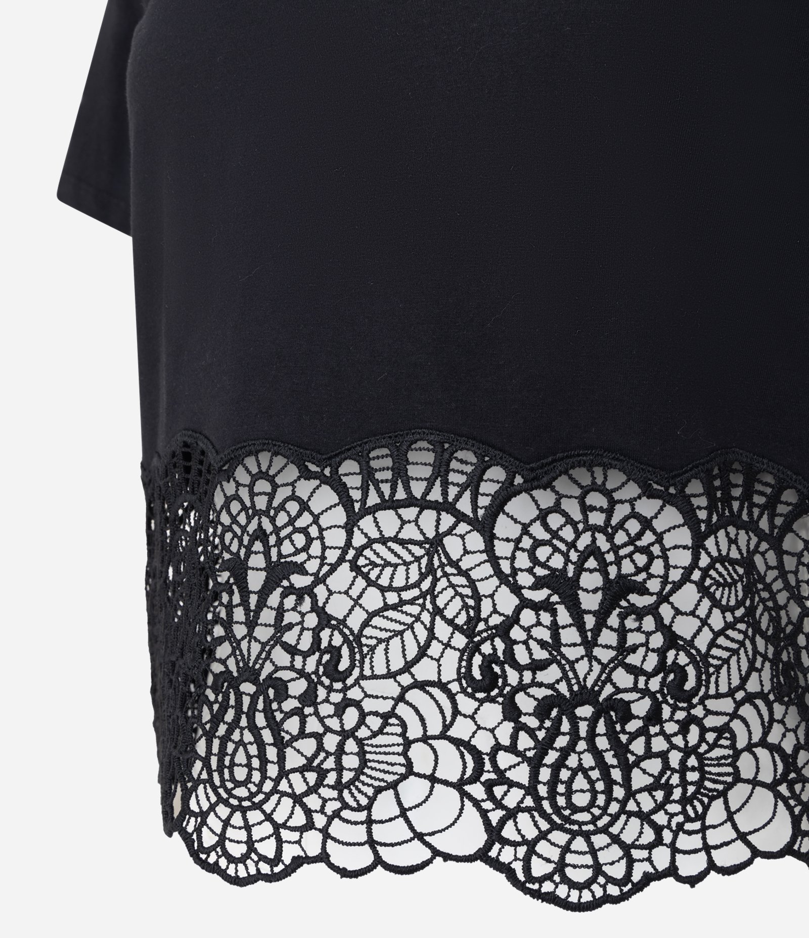 Camiseta em Algodão com Aplicação de Renda na Barra Preto 2