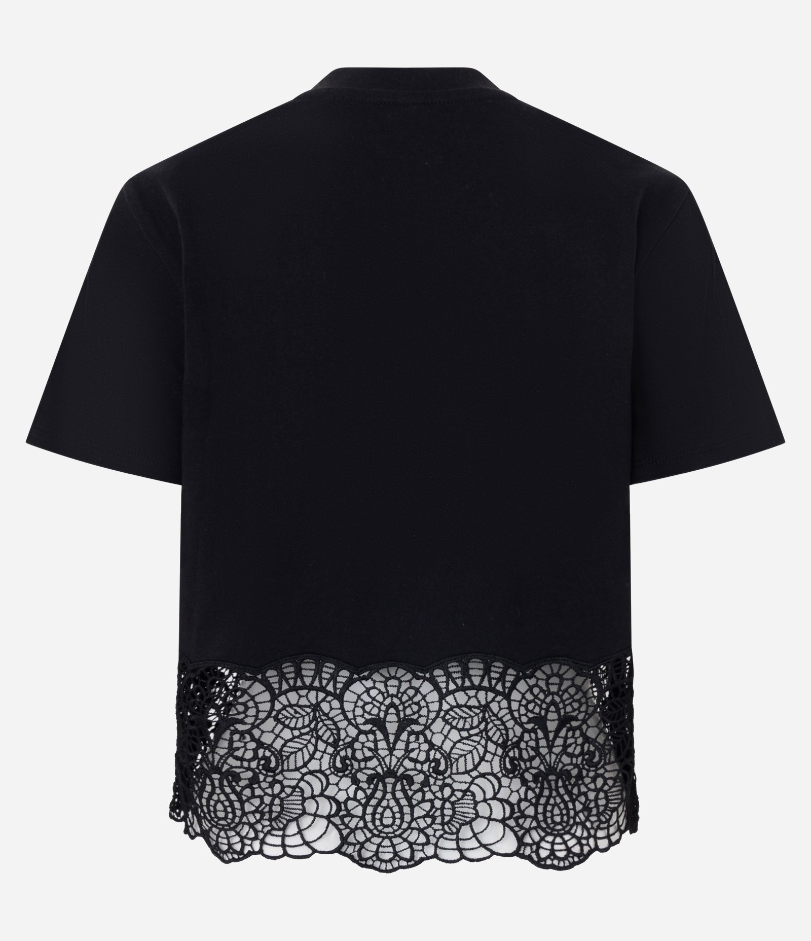 Camiseta em Algodão com Aplicação de Renda na Barra Preto 3
