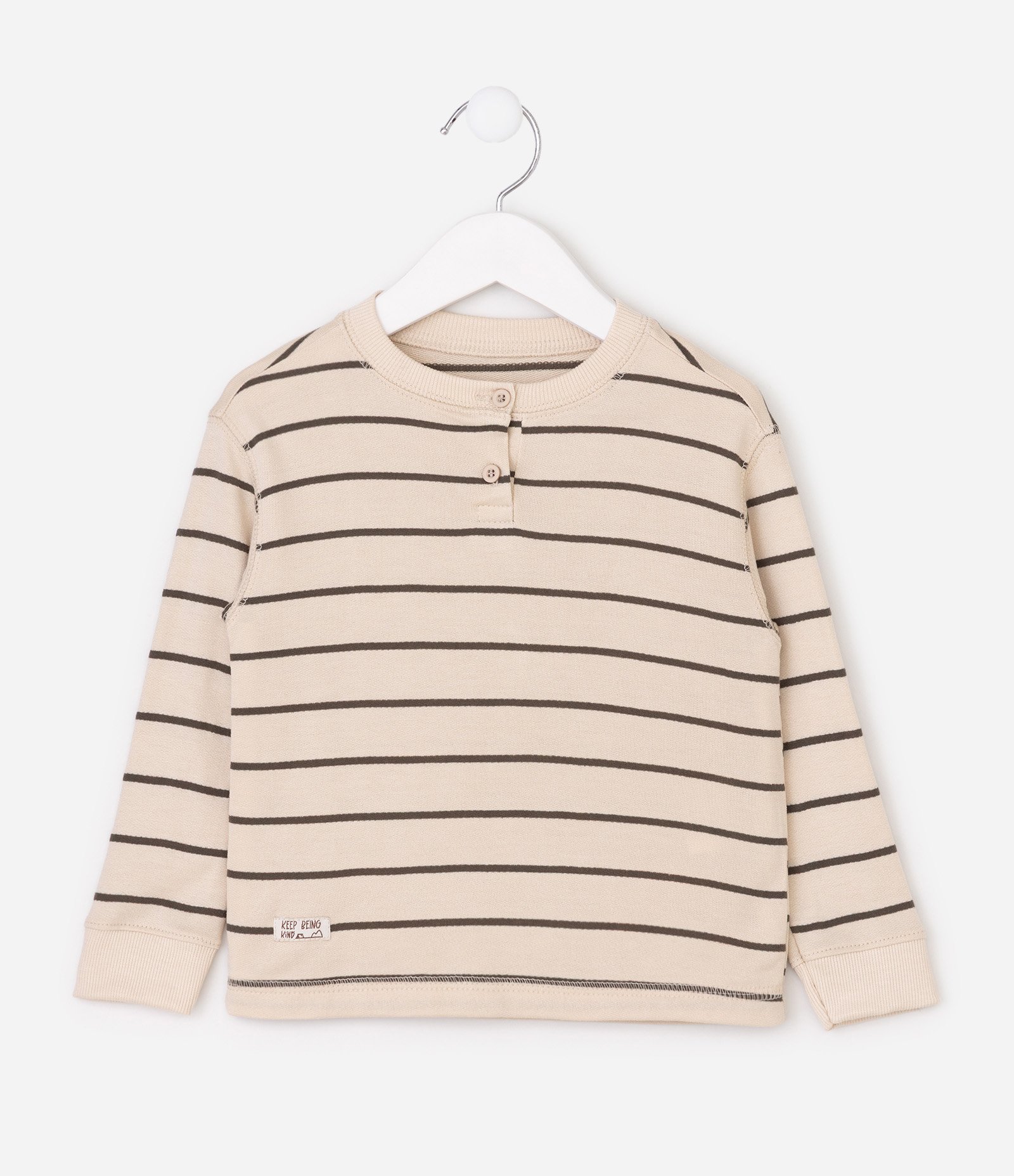 Camiseta em Viscose Listrada com Botões - Tam 1 a 6 Anos Bege 2