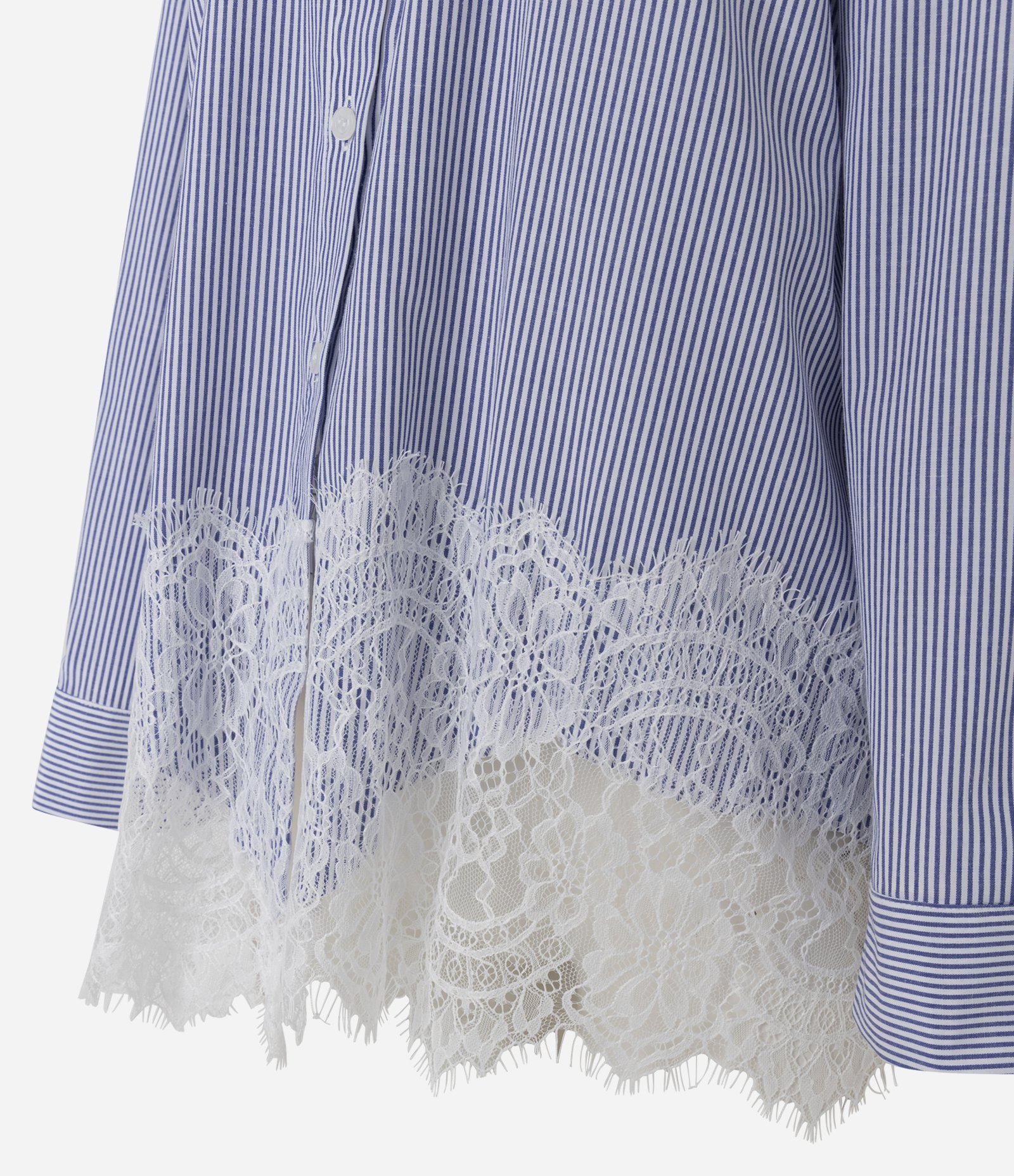 Camisa em Tricoline Listrada com Aplicação de Renda na Barra Azul Safira 2