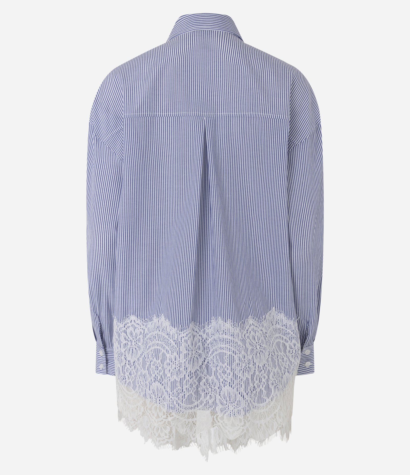Camisa em Tricoline Listrada com Aplicação de Renda na Barra Azul Safira 3