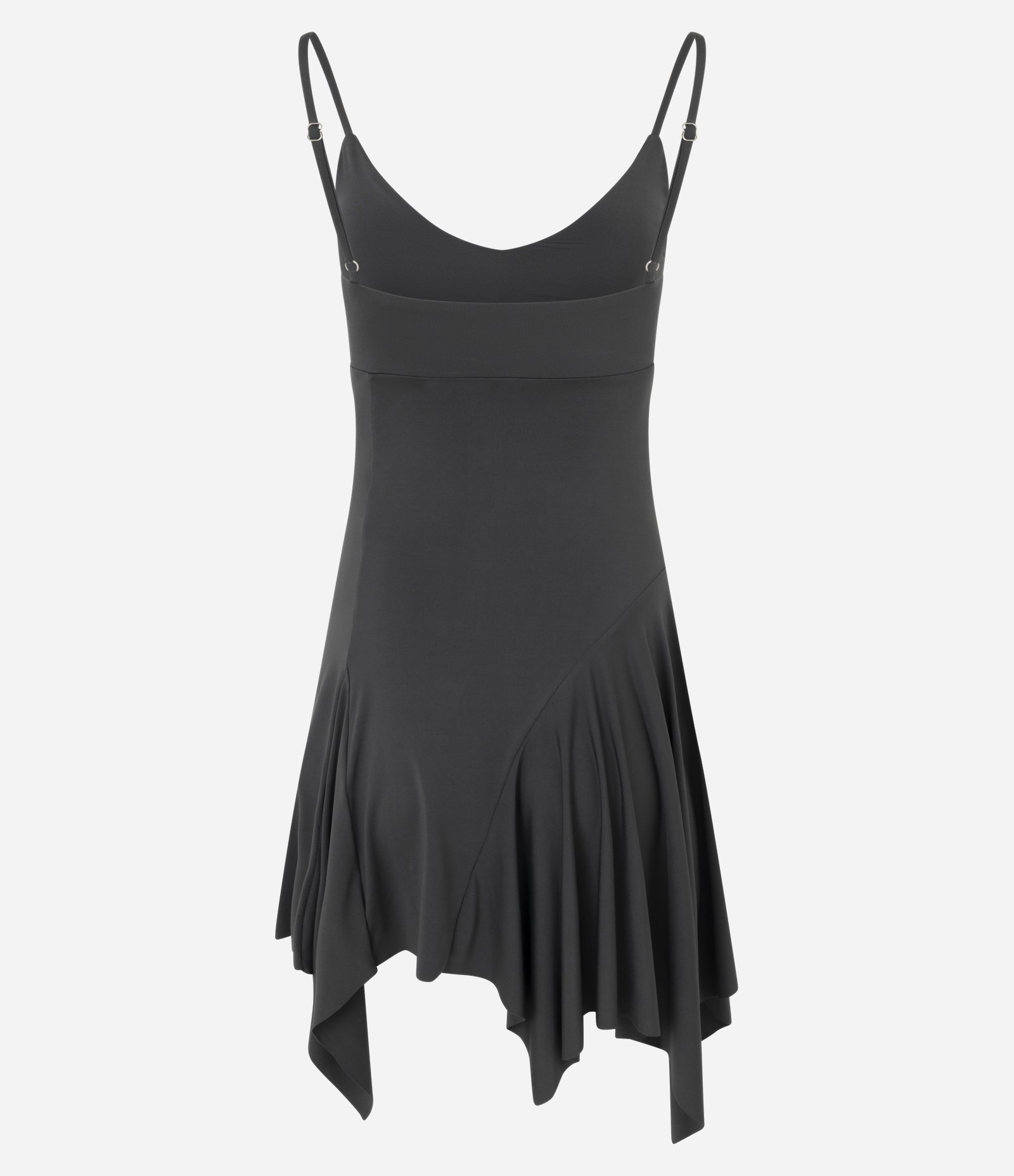 Vestido Curto em Microfibra com Alcinha e Barra Assimétrica Cinza Escuro 6