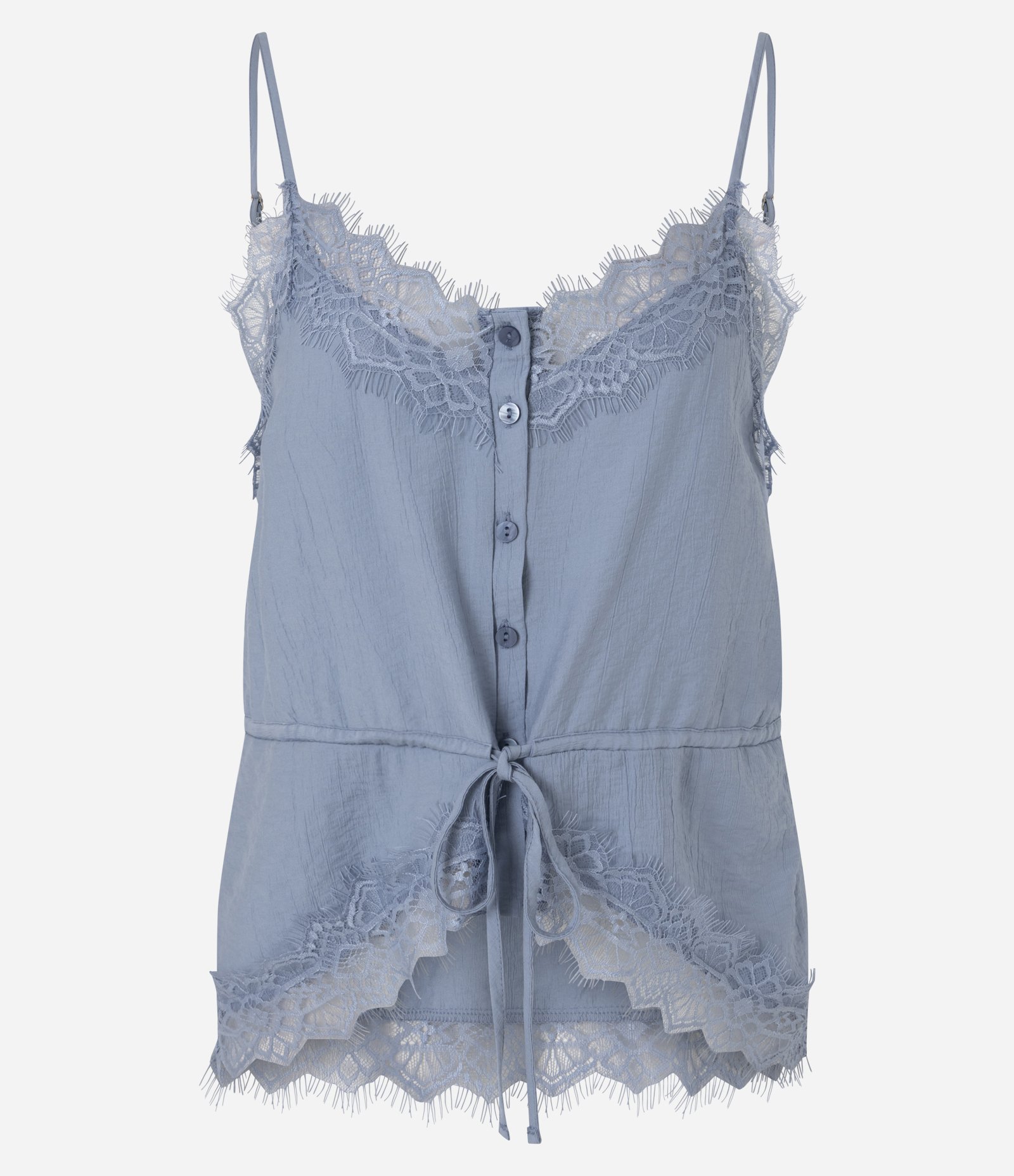 Blusa de Alcinha com Renda Texturizada e Amarração Frontal Azul 1