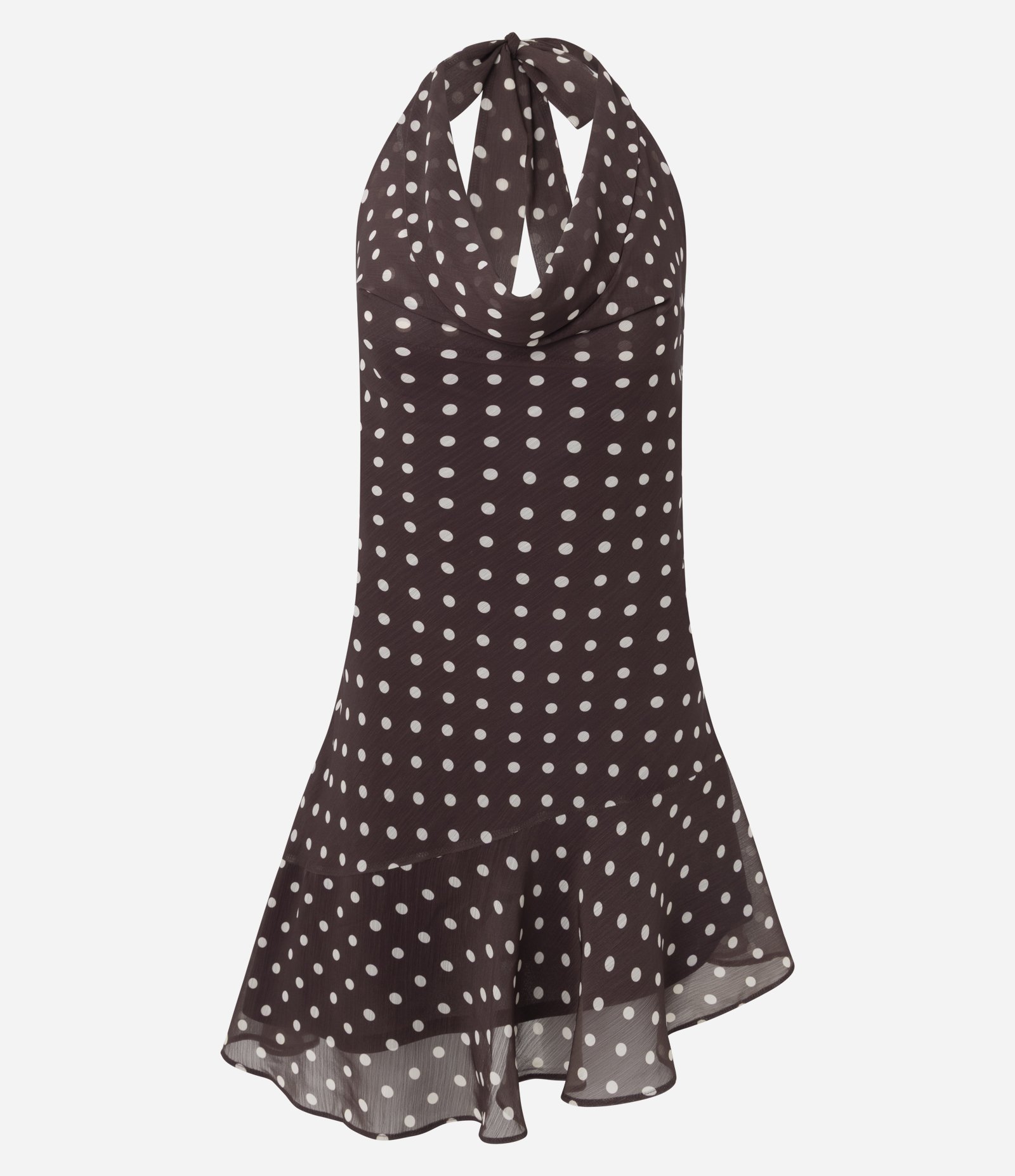 Vestido Curto em Chiffon com Estampa Poá e Decote Degagê Marrom 6