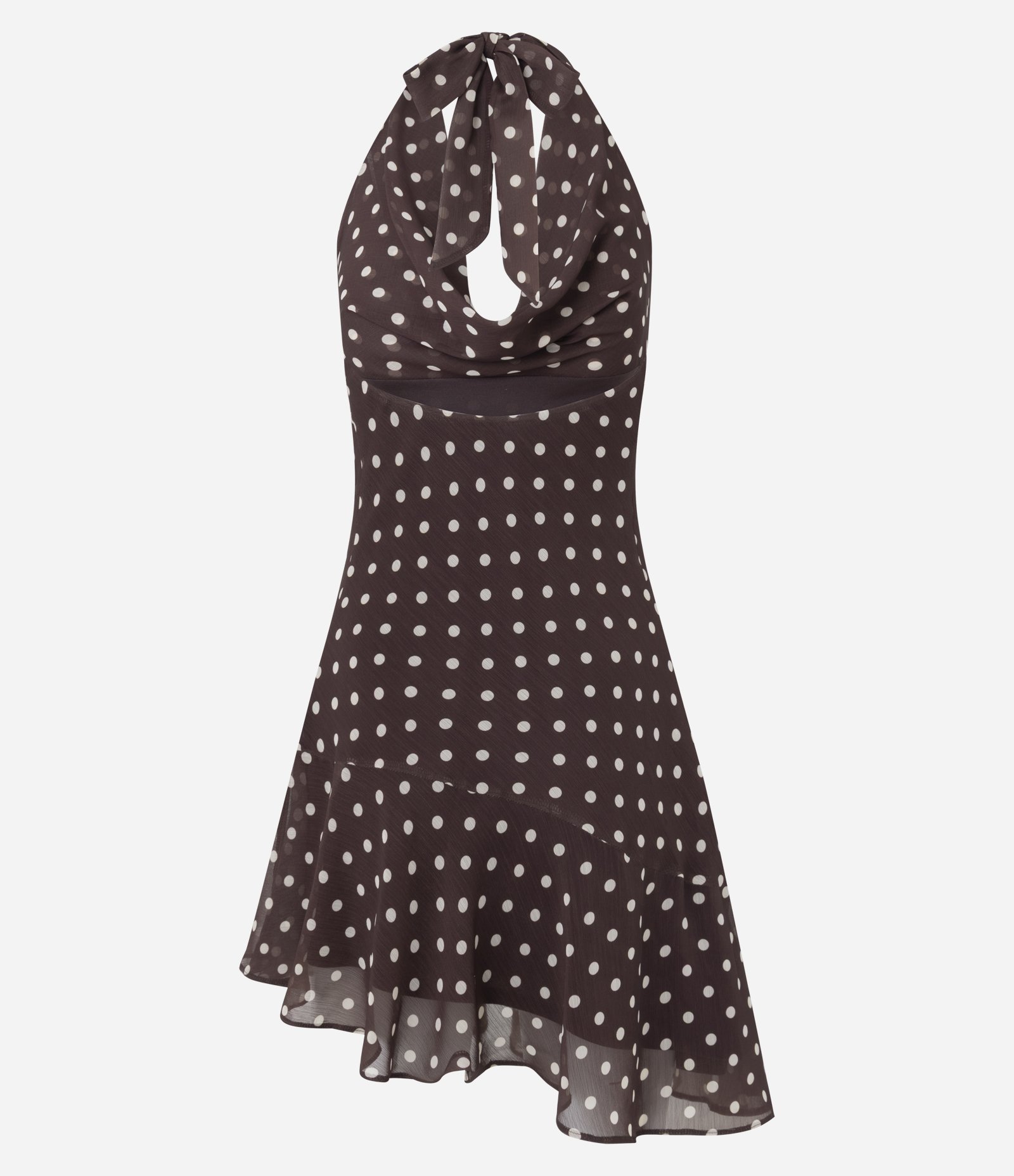 Vestido Curto em Chiffon com Estampa Poá e Decote Degagê Marrom 7