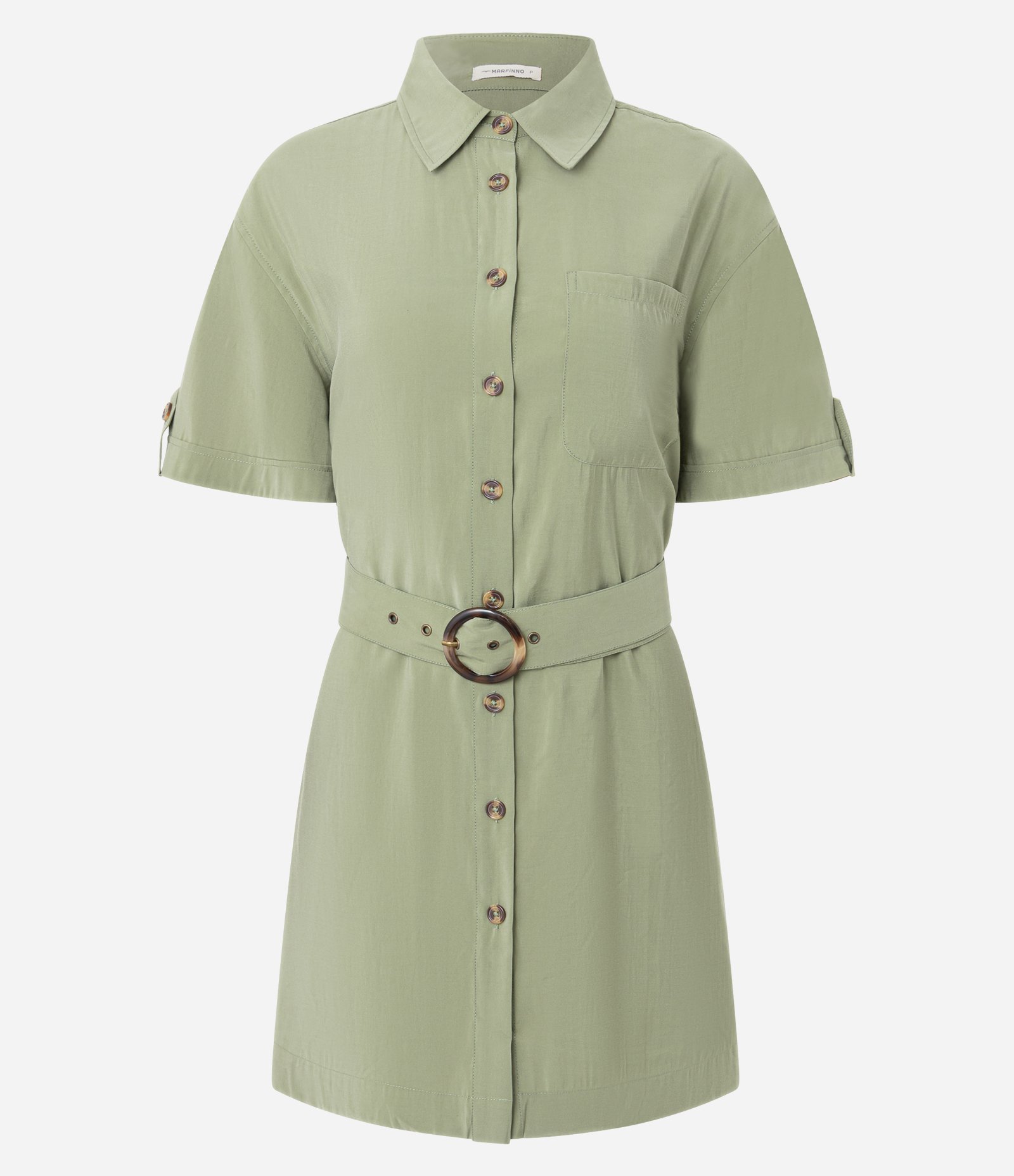 Vestido Reto em Poliviscose com Cinto Verde 1