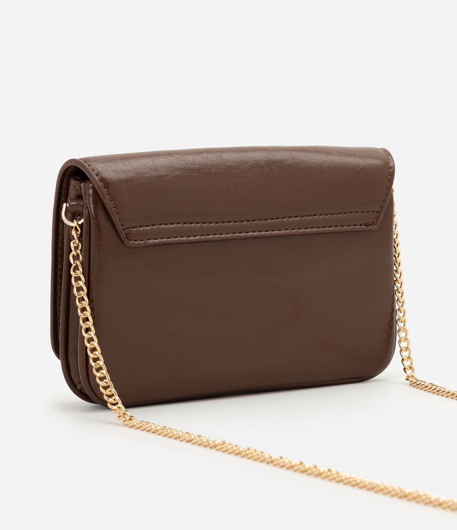 Bolsa Transversal Pequena em PU com Alça Corrente Marrom 3