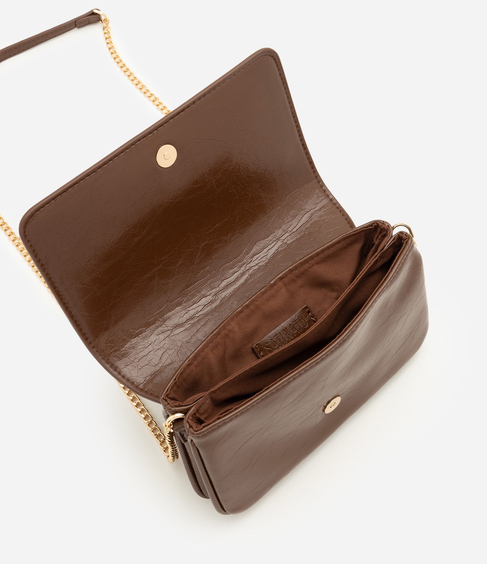 Bolsa Transversal Pequena em PU com Alça Corrente Marrom 4