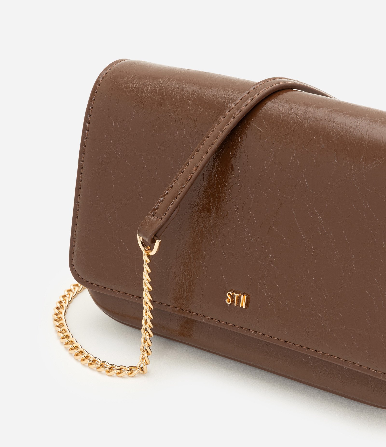 Bolsa Transversal Pequena em PU com Alça Corrente Marrom 5