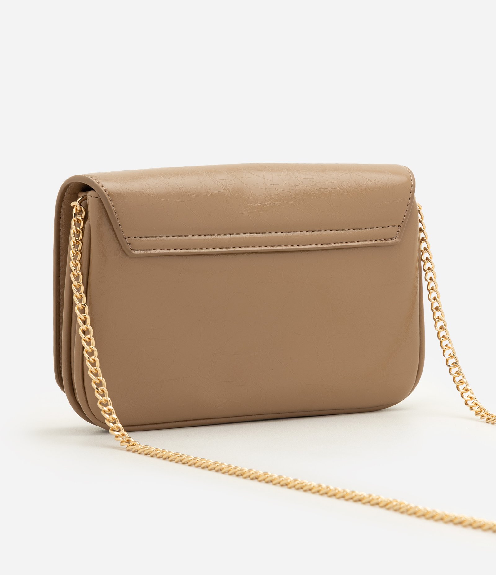 Bolsa Transversal Pequena em PU com Alça Corrente Bege 3