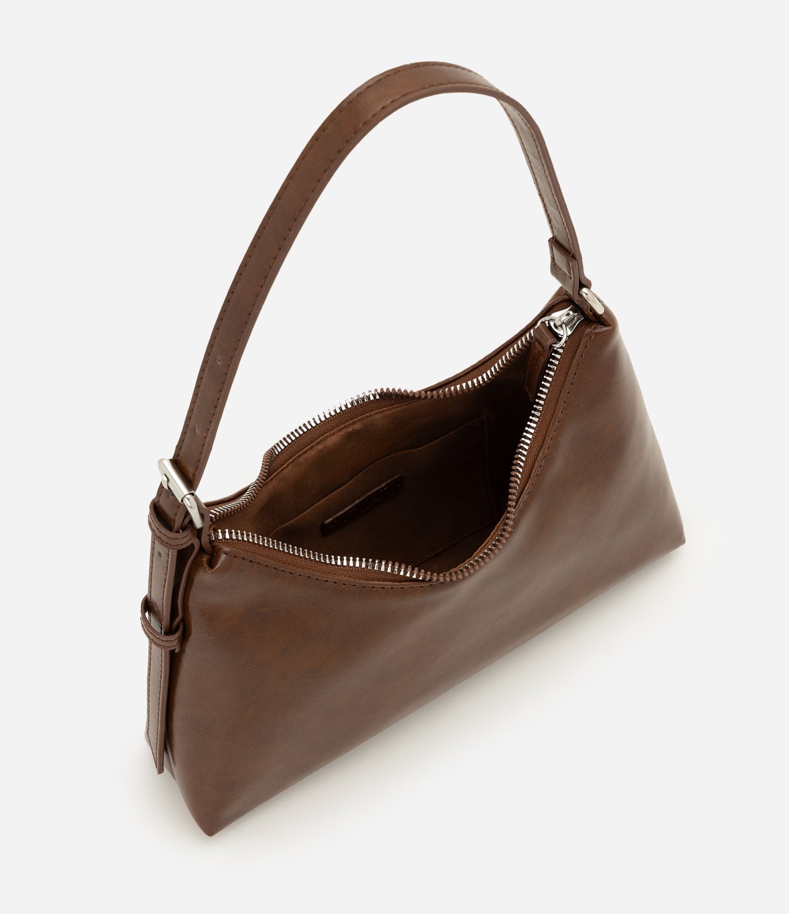 Bolsa Baguete Pequena em PU com Ajuste de Alça Marrom 4