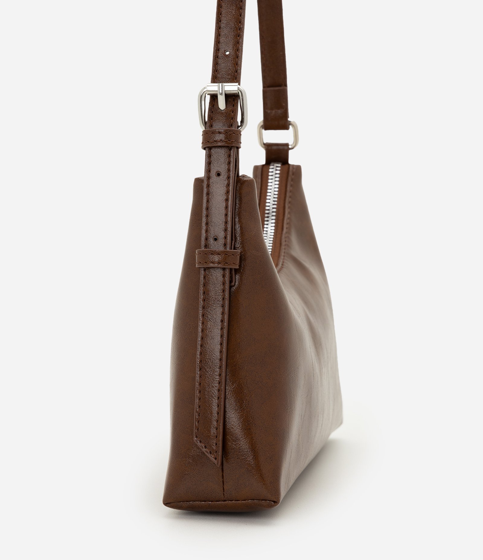 Bolsa Baguete Pequena em PU com Ajuste de Alça Marrom 6