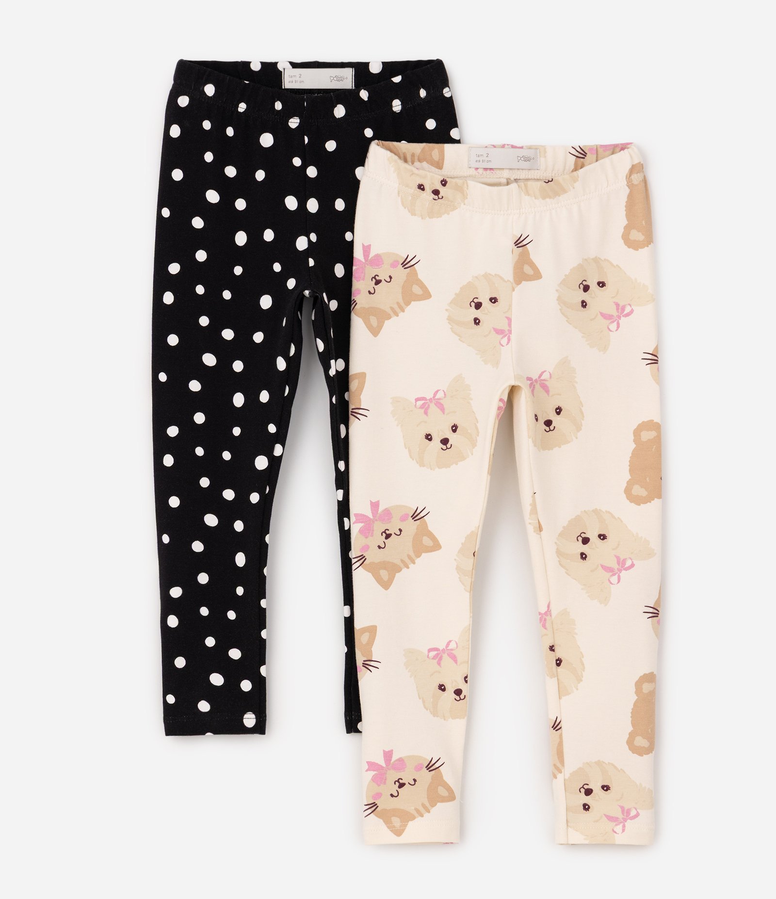 Kit 2 Peças de Calça Legging em Cotton Estampadas - Tam 1 a 6 Anos Preto 3