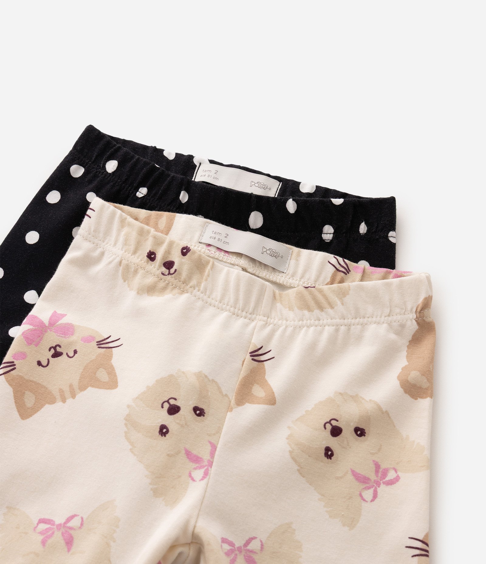 Kit 2 Peças de Calça Legging em Cotton Estampadas - Tam 1 a 6 Anos Preto 6