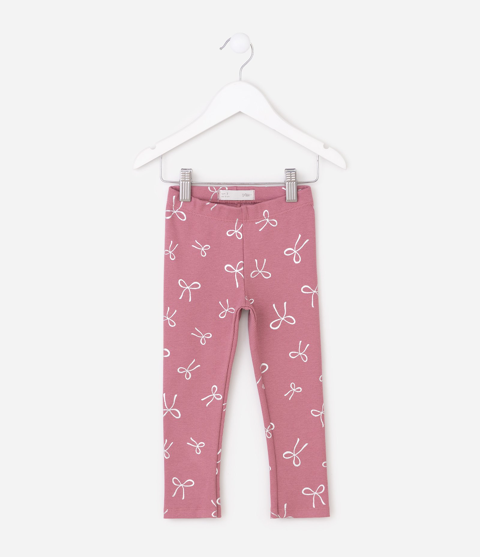 Calça Legging em Ribana com Estampa Laçinhos - Tam 1 a 6 Anos Rosa 1