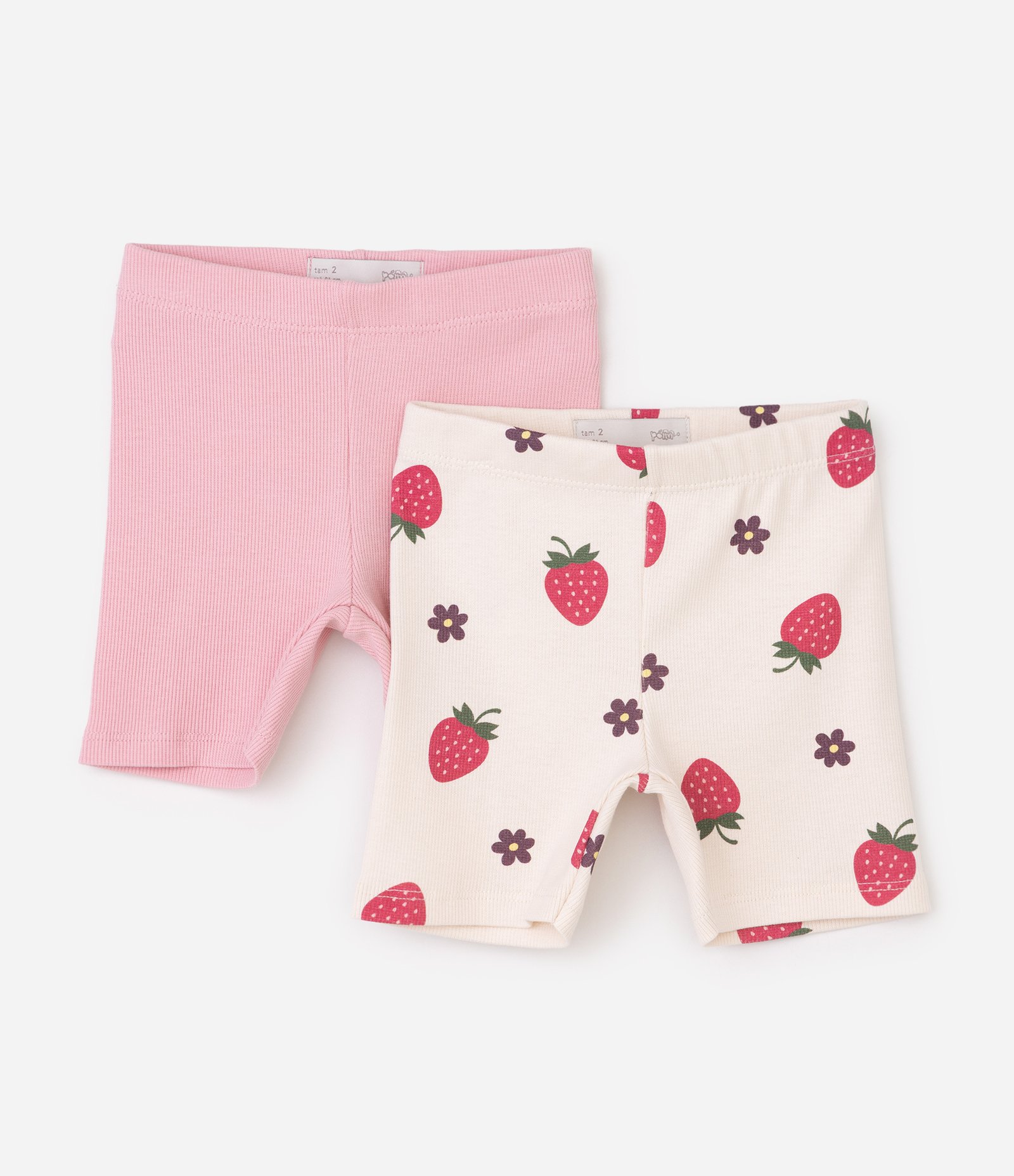 Kit 2 Peças de Bermuda Ciclista Infantil em Ribana - Tam 1 a 6 Anos Rosa 1