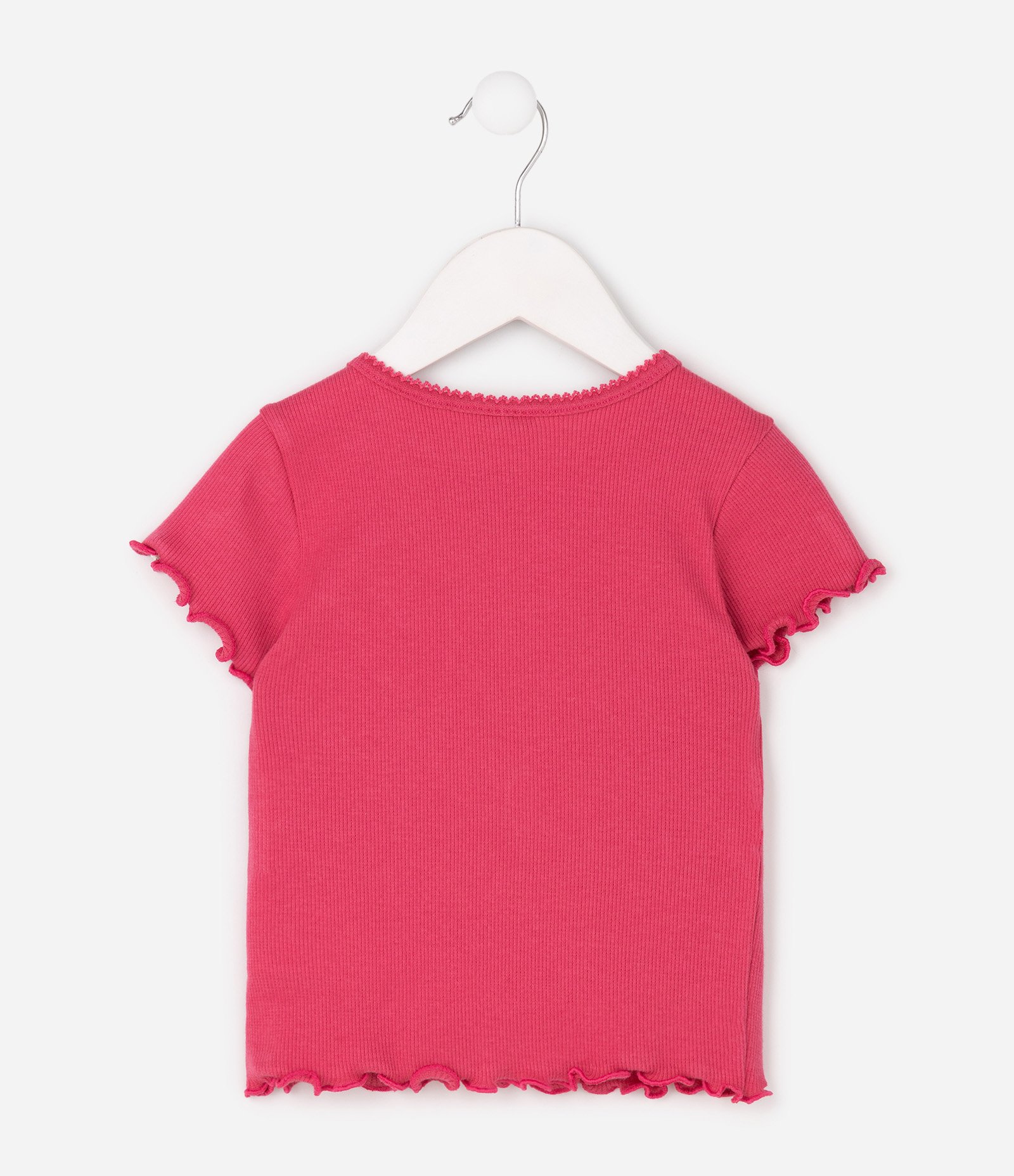 Camiseta Slim Infantil em Ribana com Bordado de Morango - Tam 1 a 6 Anos Rosa 2