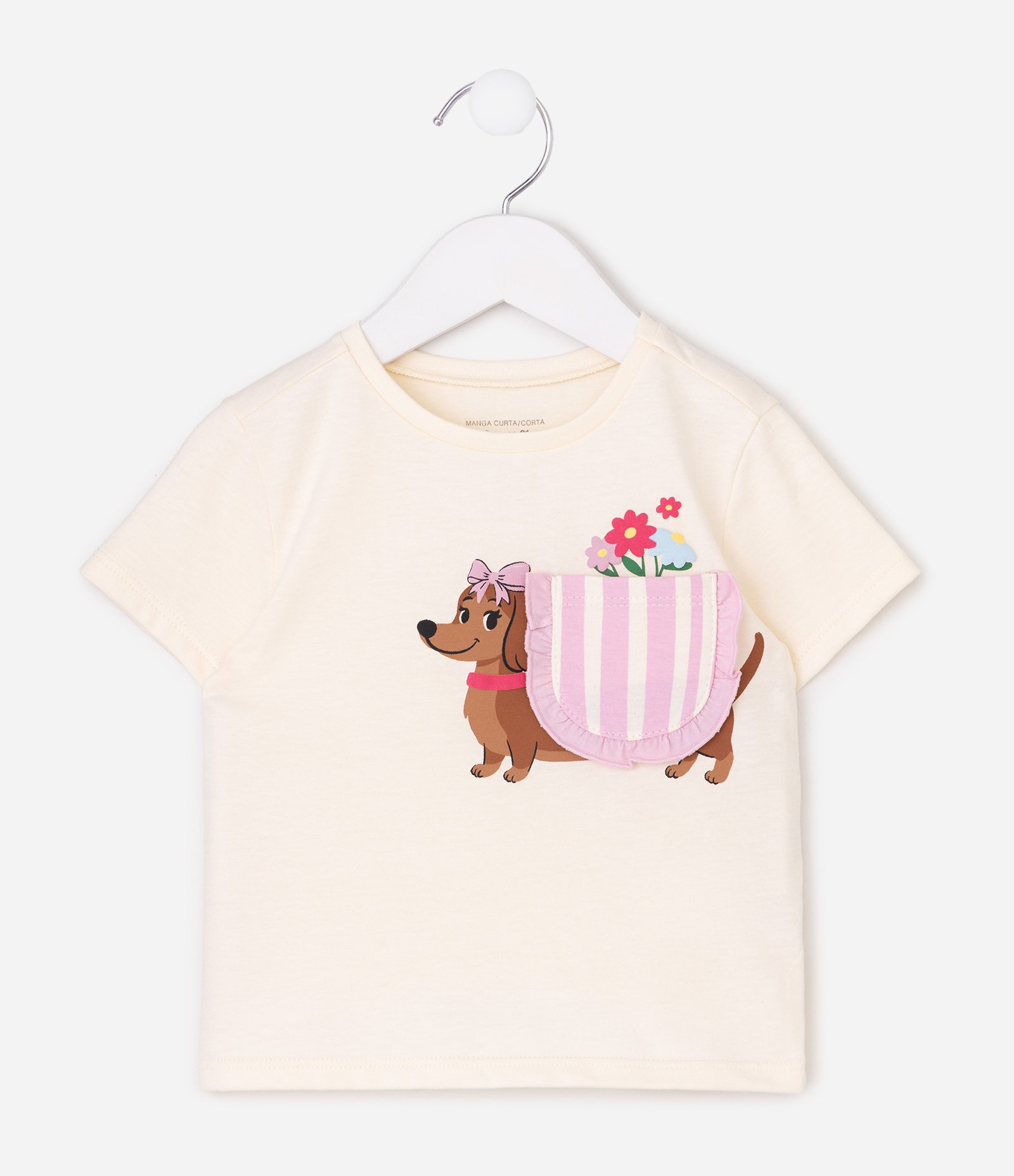 Camiseta Infantil em Algodão com Estampa de Cachorrinho - Tam 1 a 6 Anos Bege 1