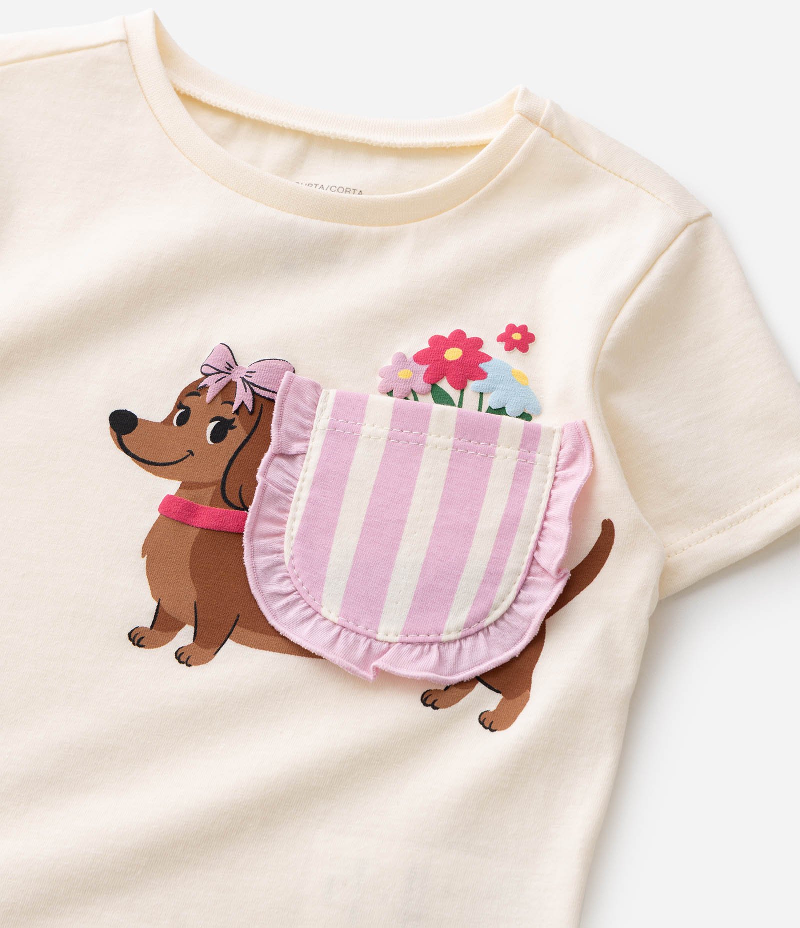 Camiseta Infantil em Algodão com Estampa de Cachorrinho - Tam 1 a 6 Anos Bege 4