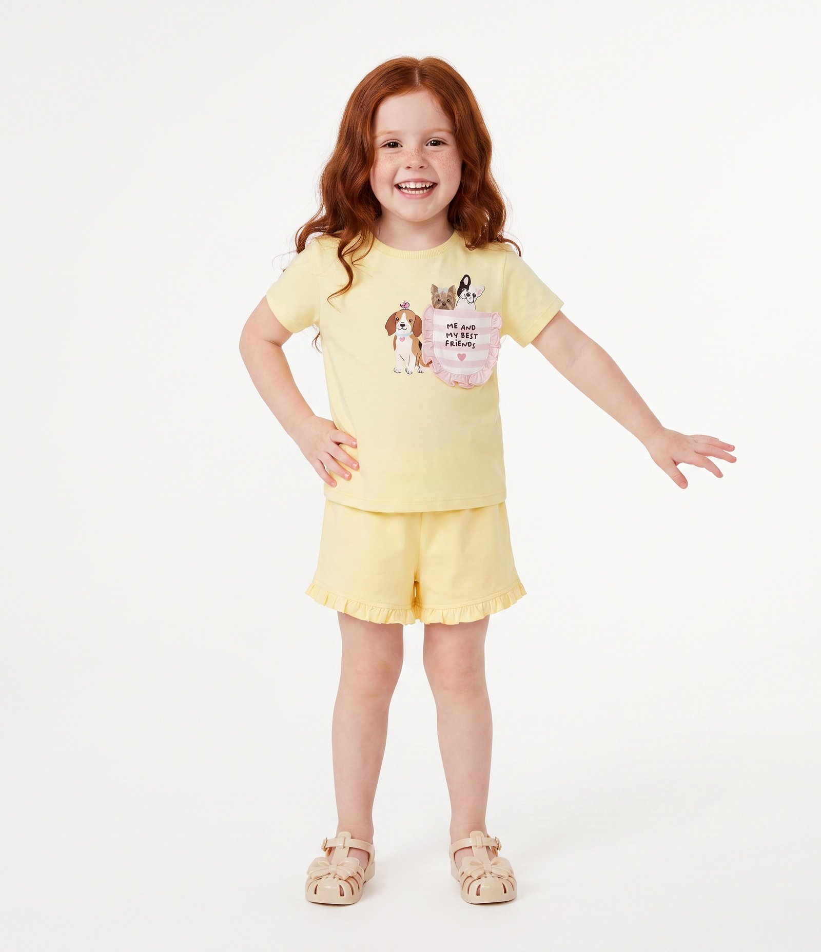 Camiseta Infantil em Algodão com Estampa de Cachorro - Tam 1 a 6 Anos Amarelo 1