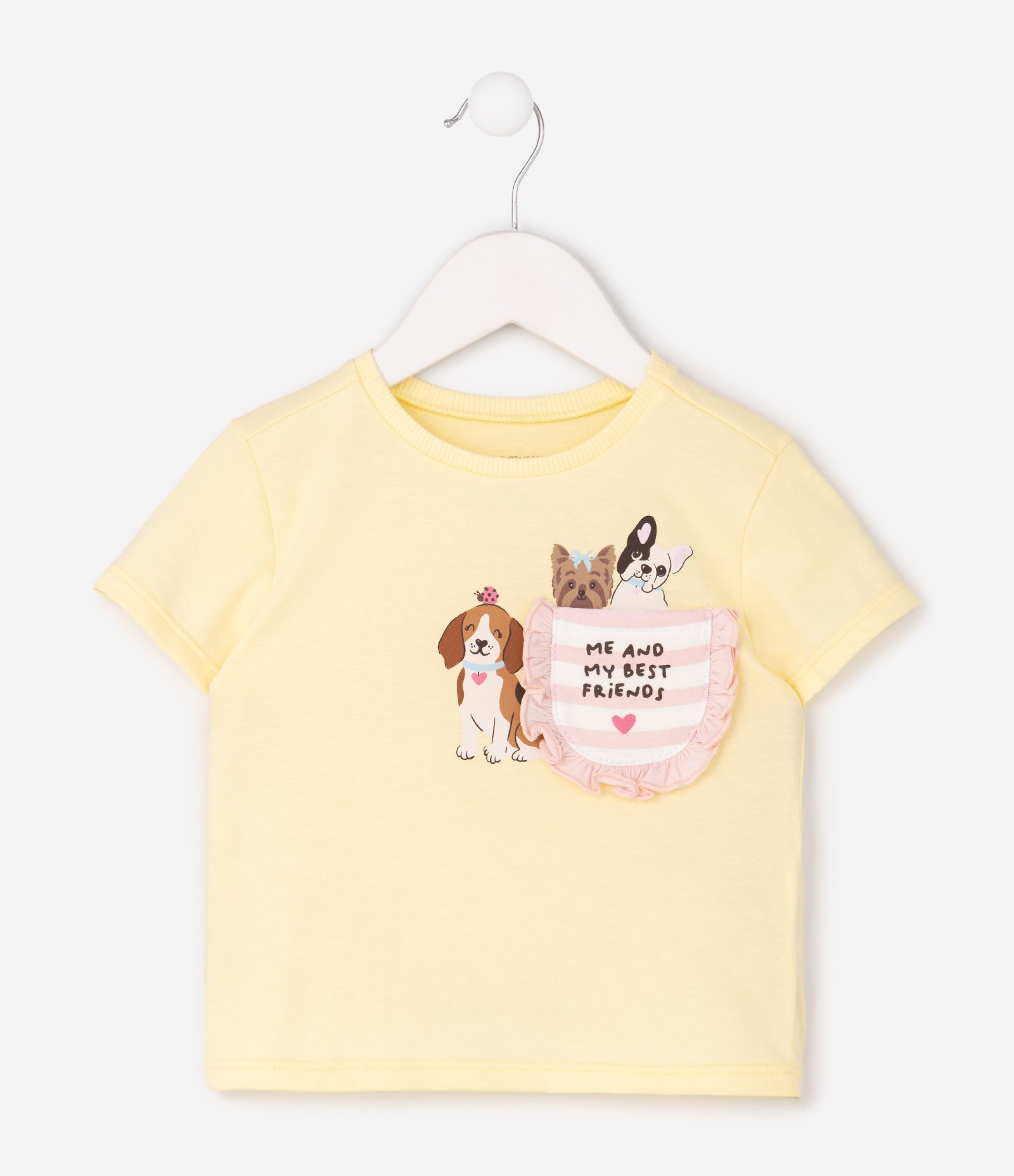 Camiseta Infantil em Algodão com Estampa de Cachorro - Tam 1 a 6 Anos Amarelo 2