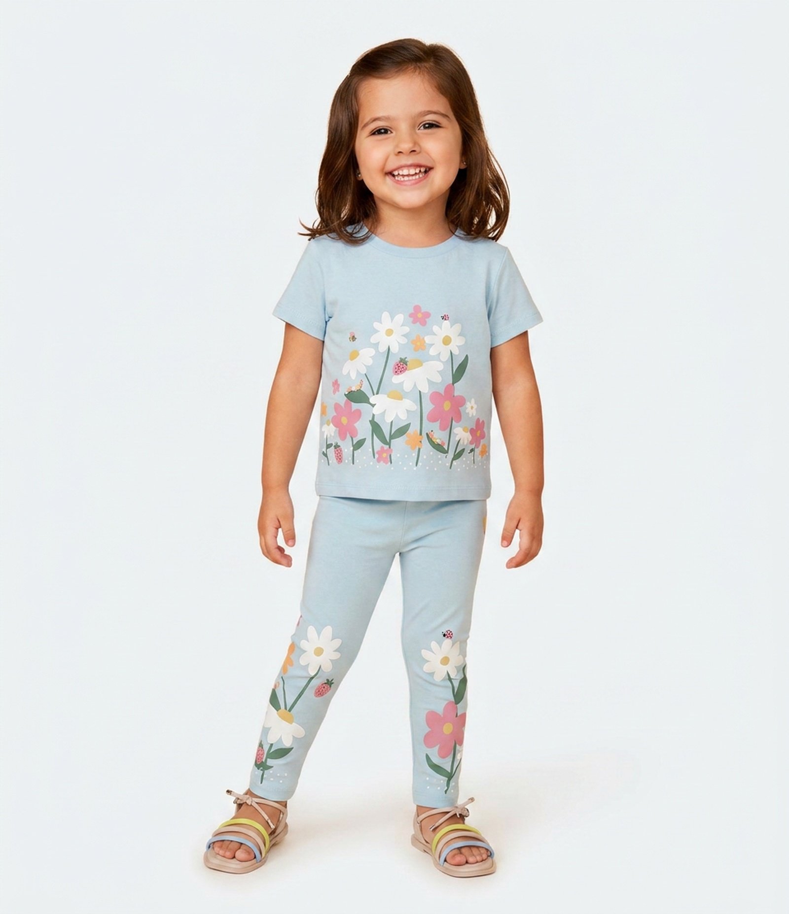 Calça Legging Infantil com Estampa Floral - Tam 1 A 6 Anos Azul 1