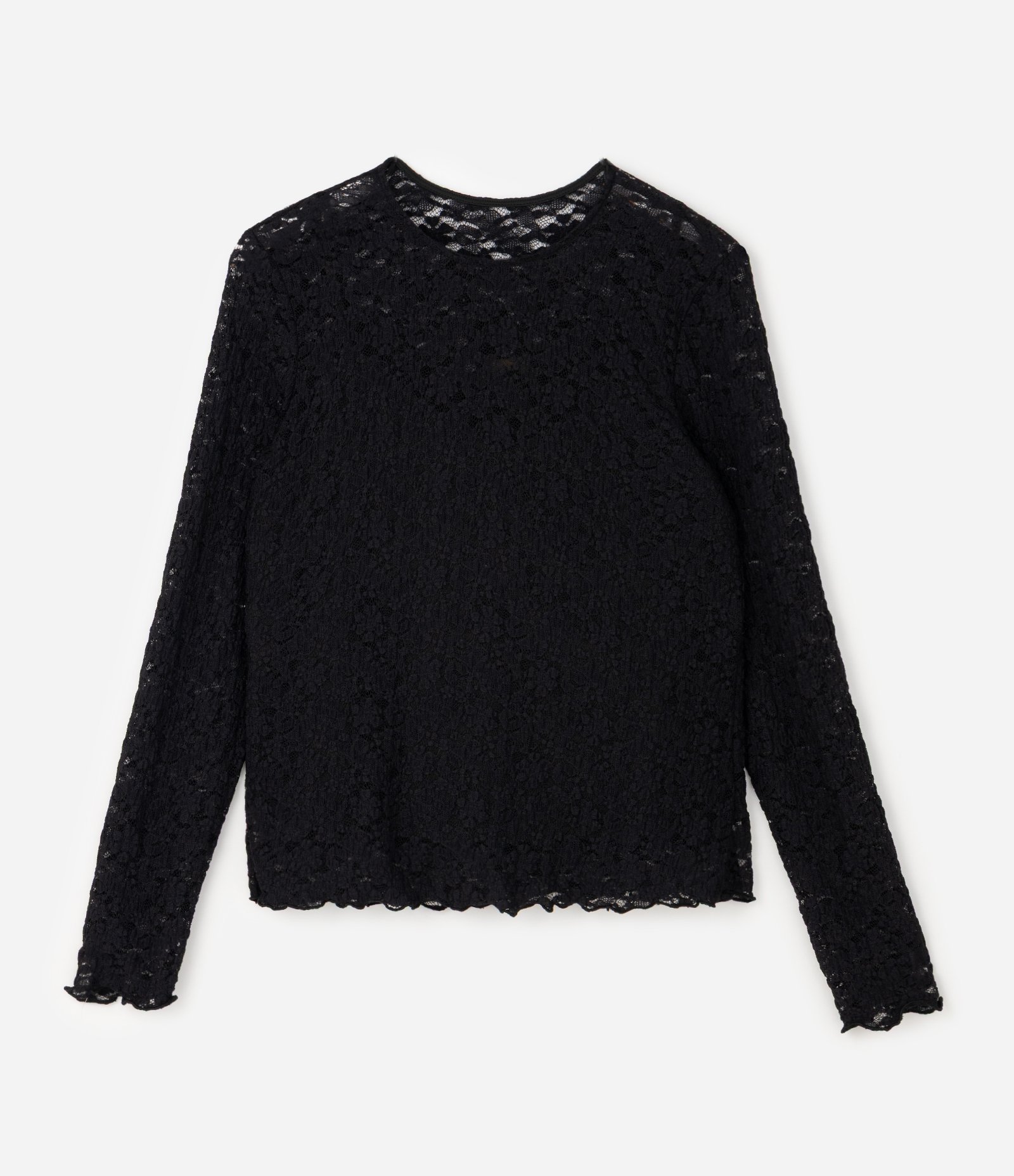 Blusa de Renda Floral Manga Longa Curve & Plus Size Preto 1