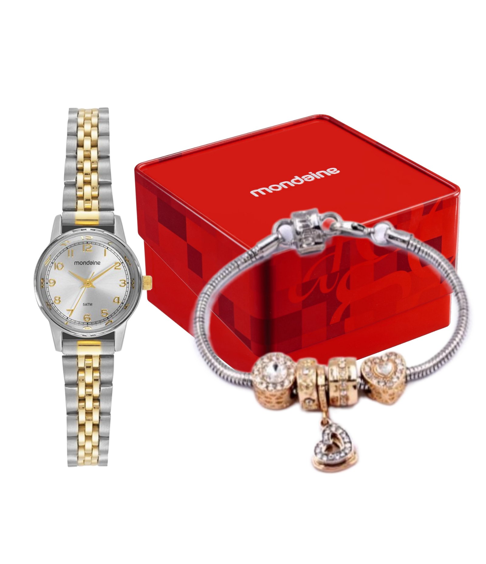 Kit Relógio Analógico Mondaine em Aço 32425LPMVBE5KA Dourado e Prata 1