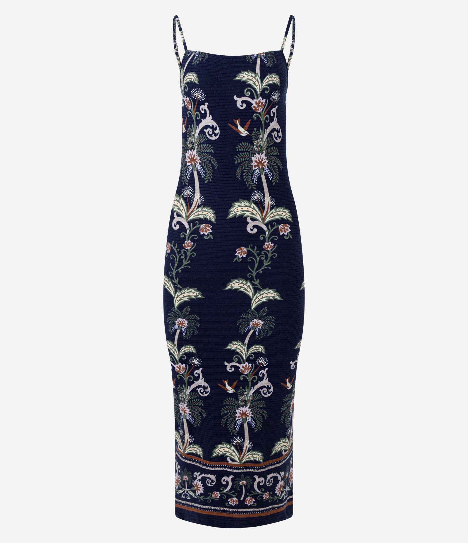 Vestido Midi em Ribana com Estampa Floral Sempre Viva Azul Escuro 5