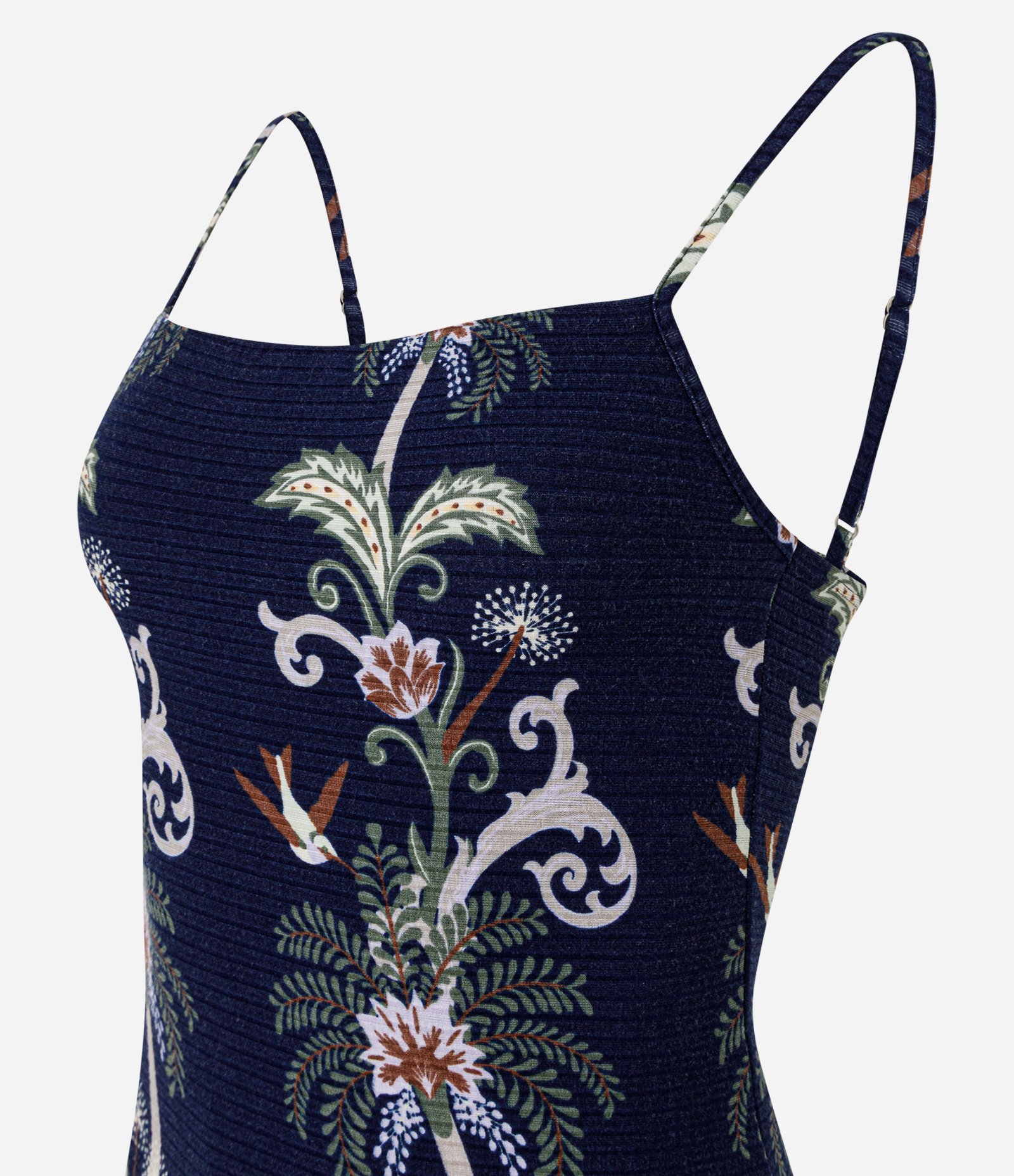 Vestido Midi em Ribana com Estampa Floral Sempre Viva Azul Escuro 6