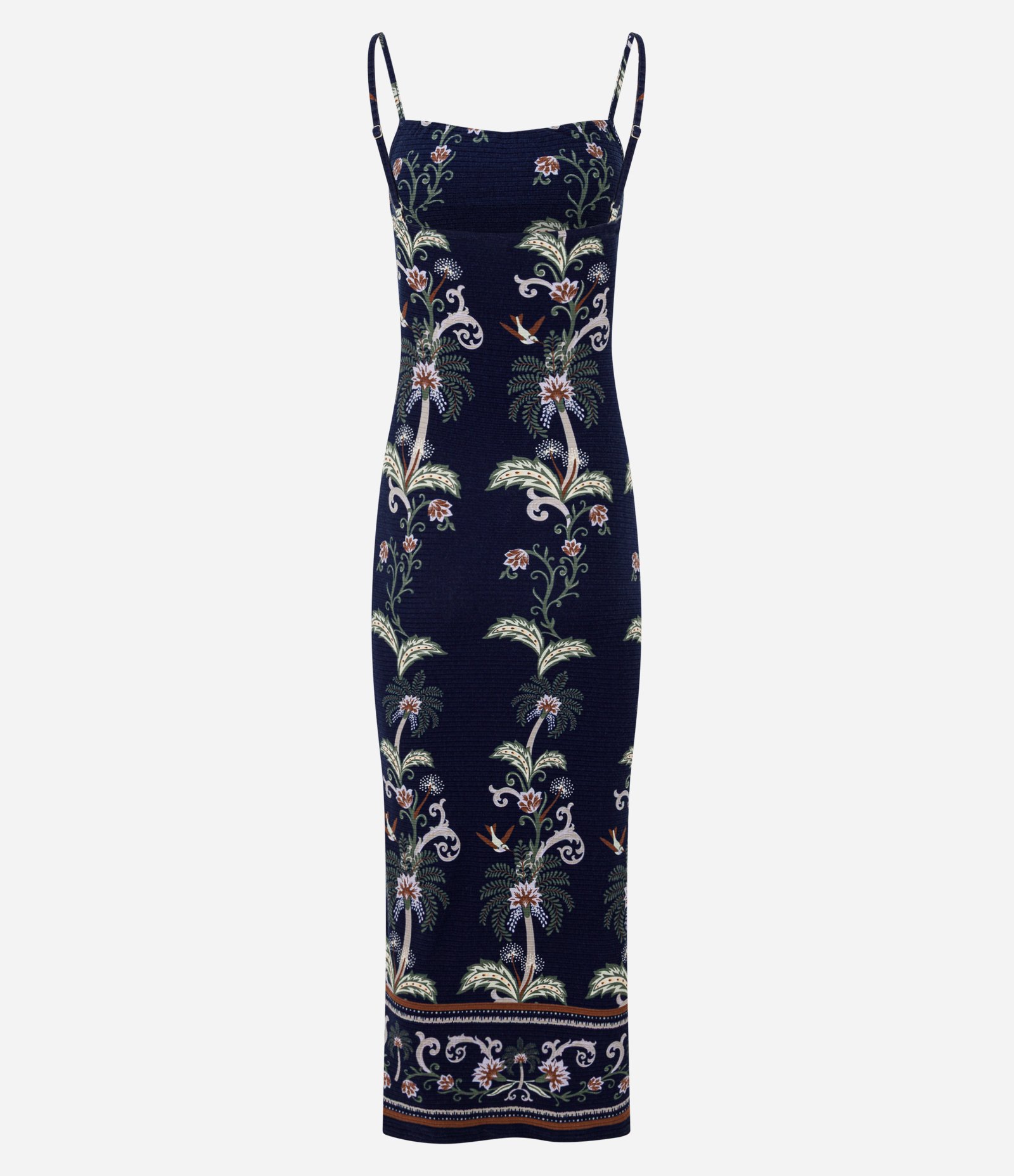 Vestido Midi em Ribana com Estampa Floral Sempre Viva Azul Escuro 7