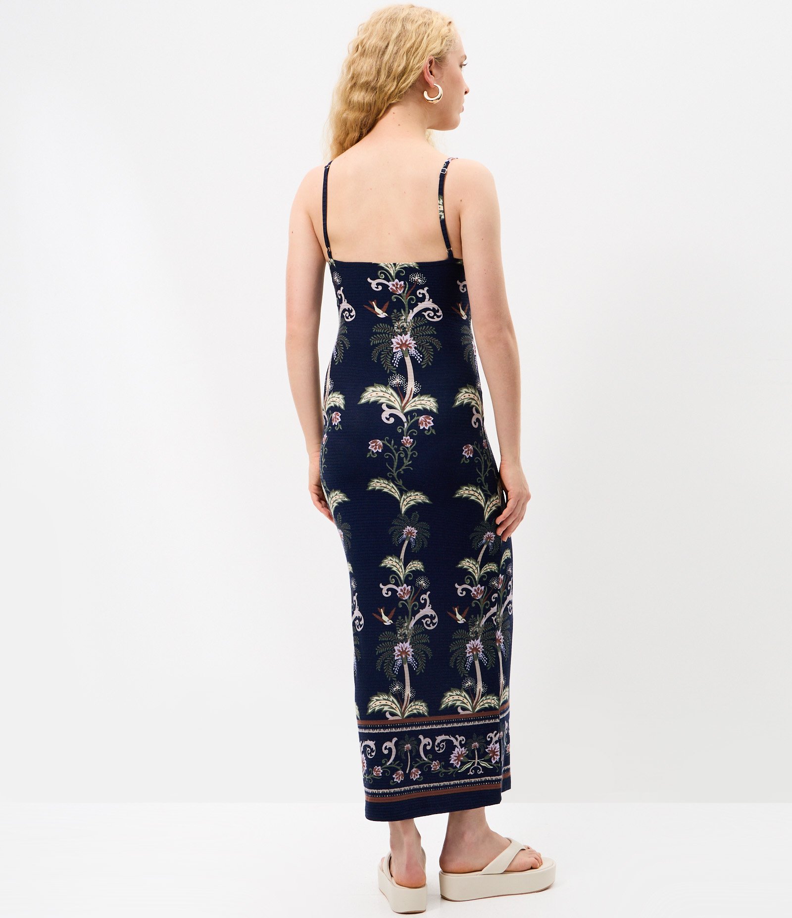 Vestido Midi em Ribana com Estampa Floral Sempre Viva Azul Escuro 4