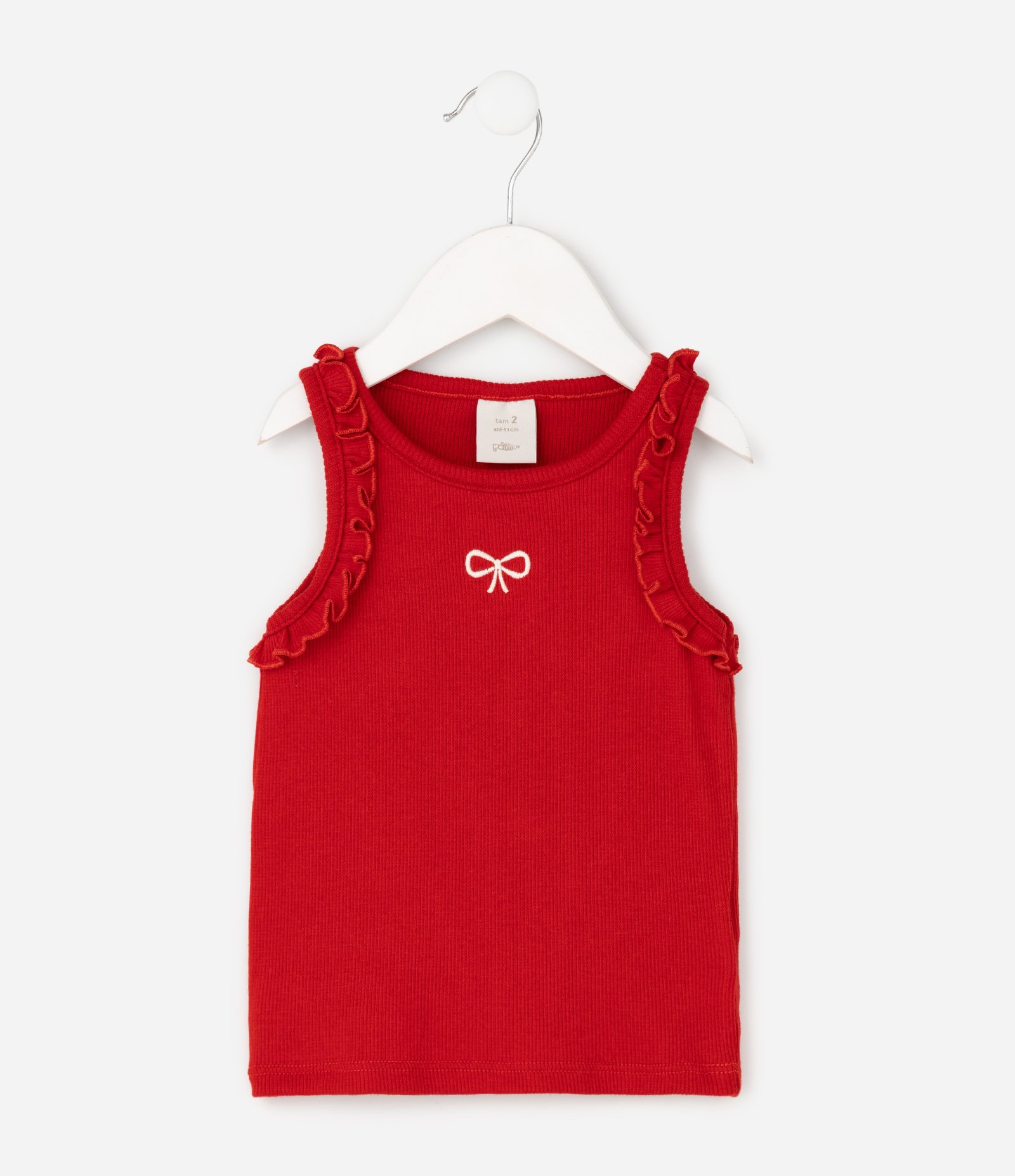 Regata Infantil com Babadinhos nas Mangas e Estampa de Laço - Tam 1 A 6 Anos Vermelho 1