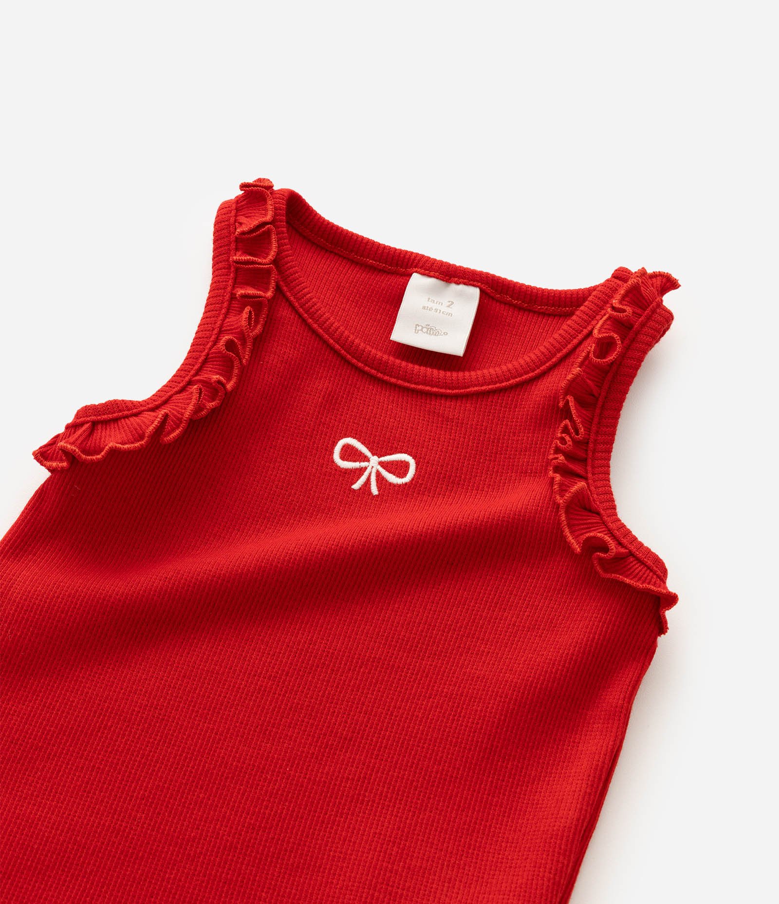 Regata Infantil com Babadinhos nas Mangas e Estampa de Laço - Tam 1 A 6 Anos Vermelho 4
