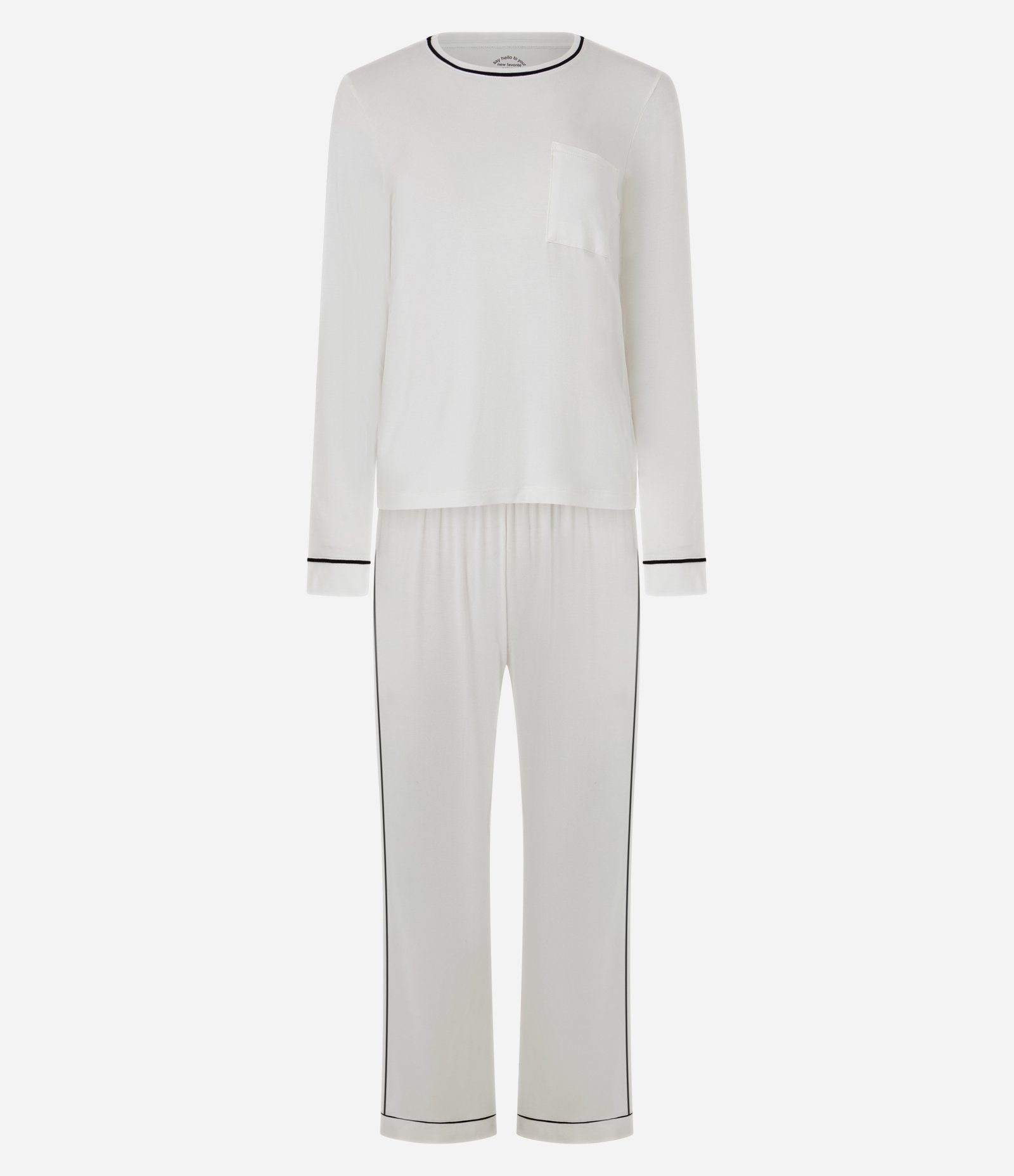 Pijama Longo em Viscolycra com Viés Contrastante Branco 1