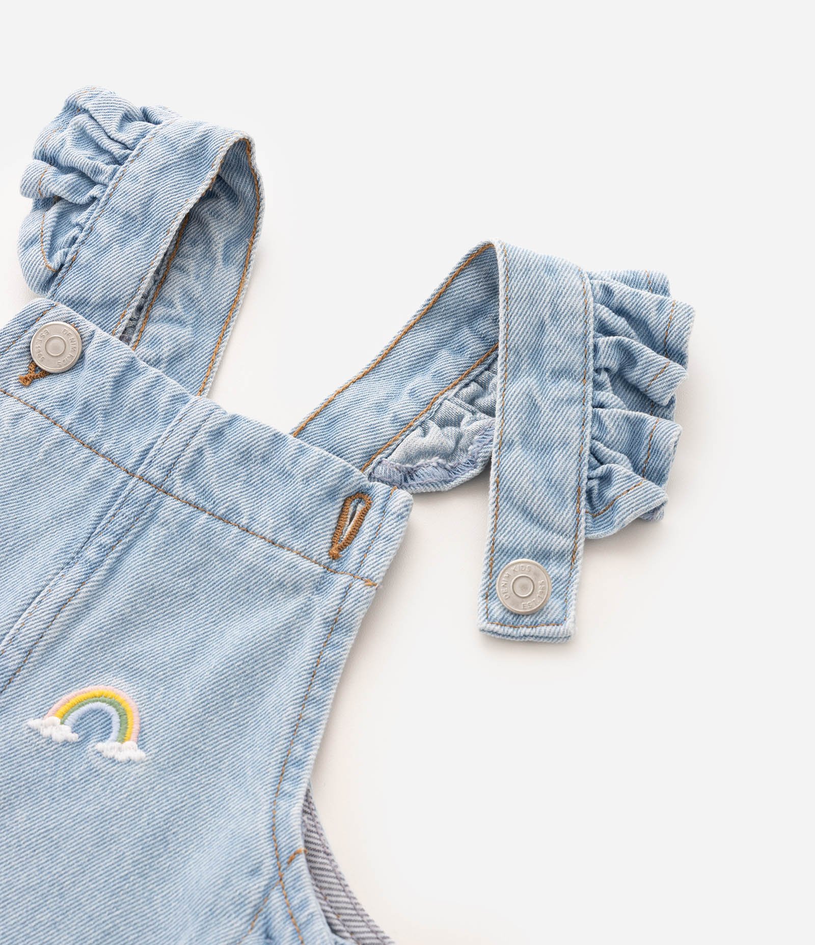 Macacão Jeans Infantil Com Mini Bordadinhos Tropical - Tam 1 a 6 Anos Azul 5