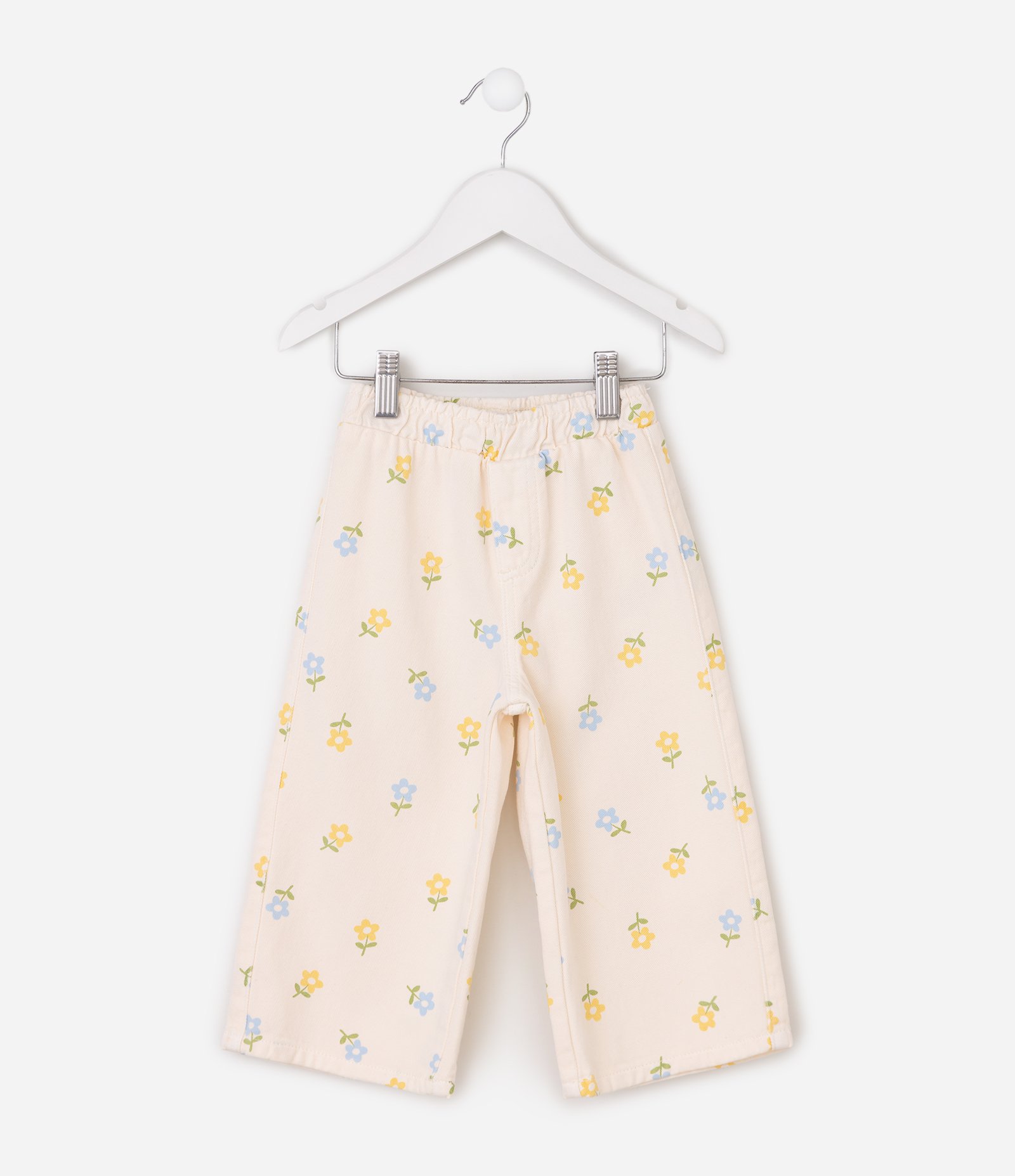 Calça Pantacourt Infantil Em Algodão Estampa Floral Delicada - Tam 1 a 6 Anos Bege 7